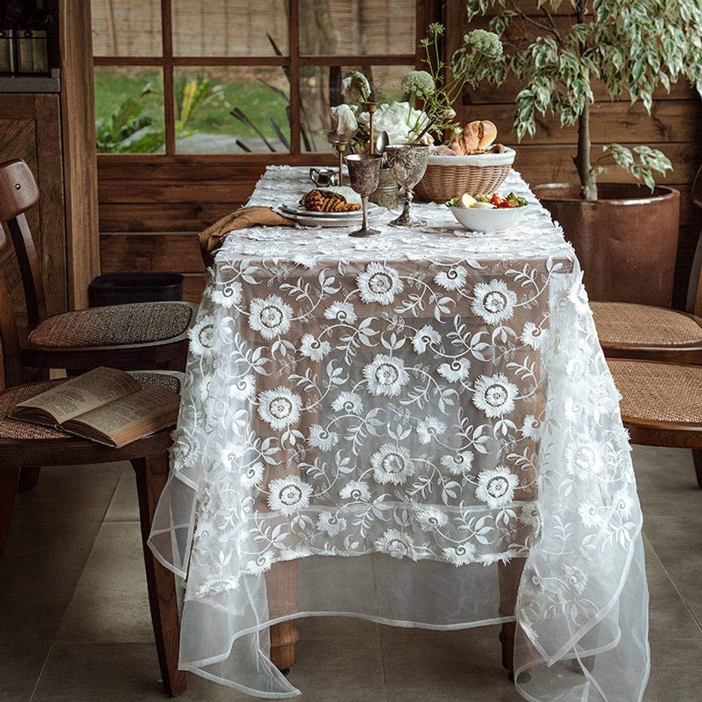 Elegant White Lace Jacquard Rectangular Tablecloth 150x200cm (59.1×78.7in) - Washable Embroidery Table Cover for Wedding, Baby Shower, Bridal Shower & Holiday Decorations - Perfect for Dining Tables, Buffets and Party Decor