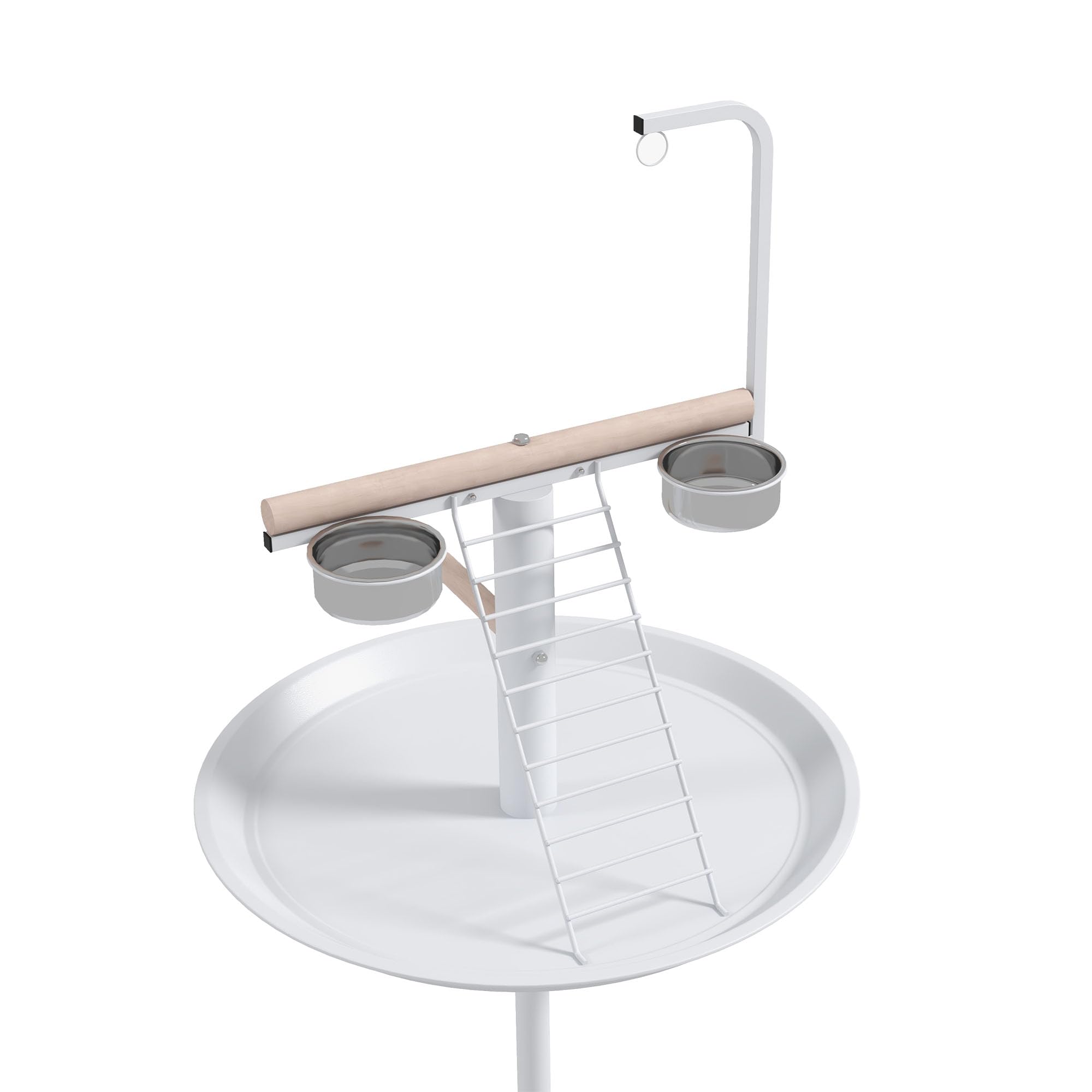 PawHut White Bird Stand with Wheels - Stainless Steel Feed Bowls & Round Tray - Indoor/Outdoor Parrot Play Stand with Perches - Perfect for Home, Garden, or Pet Store Use