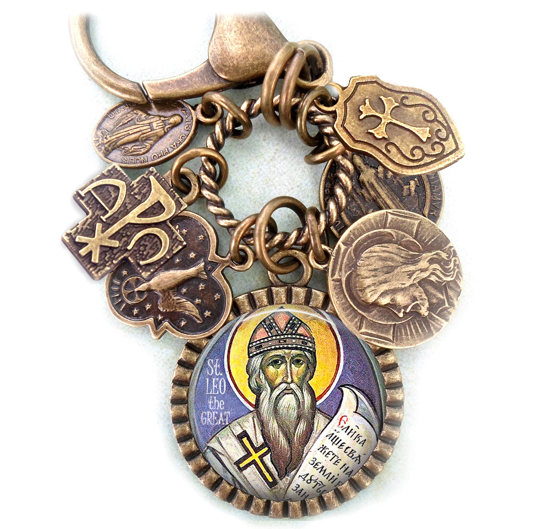 St. Leo The Great Keychain, Necklace & Clip - Catholic Patron Saint Jewelry for Confirmation Gifts - Perfect for Religious Occasions & Daily Faith Reminder