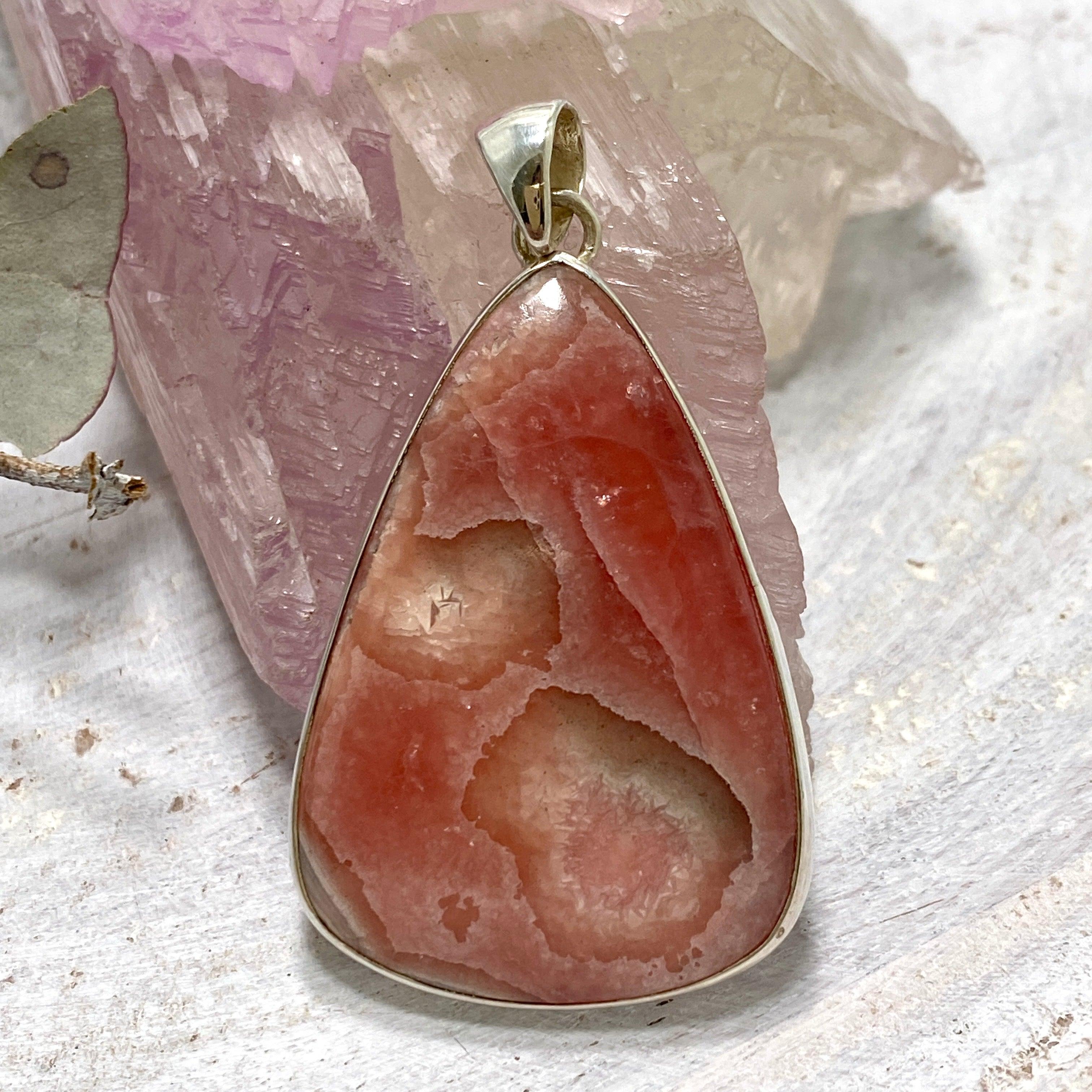 Rhodochrosite Large Teardrop Pendant Necklace KPGJ2814 - Elegant Gemstone Jewelry for Women, Perfect for Weddings, Parties & Special Occasions