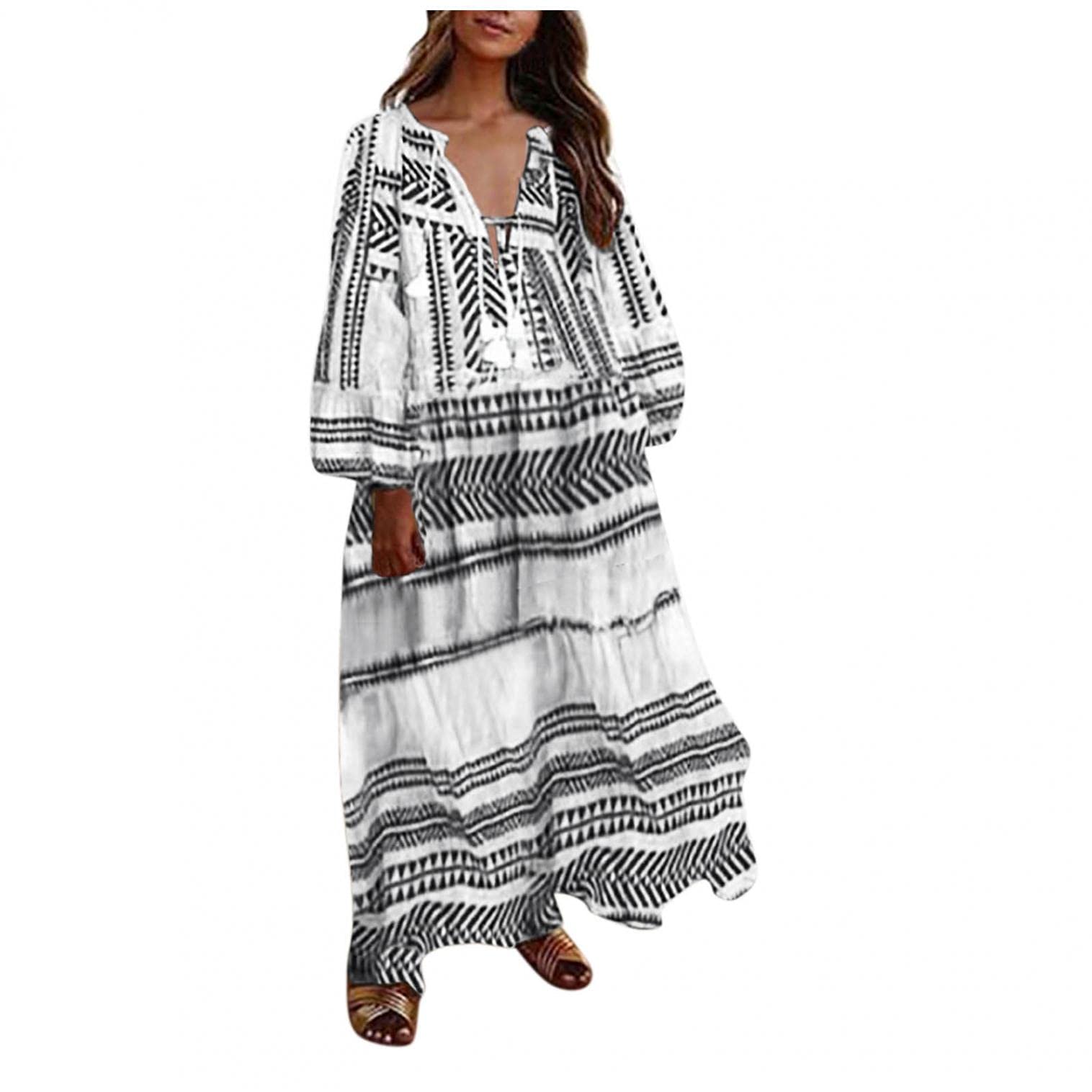 Plus Size Floral Maxi Dress for Women - Loose Bohemian Summer Beach Dress with Long Sleeves | Perfect for Vacations, Beach Outings & Casual Wear