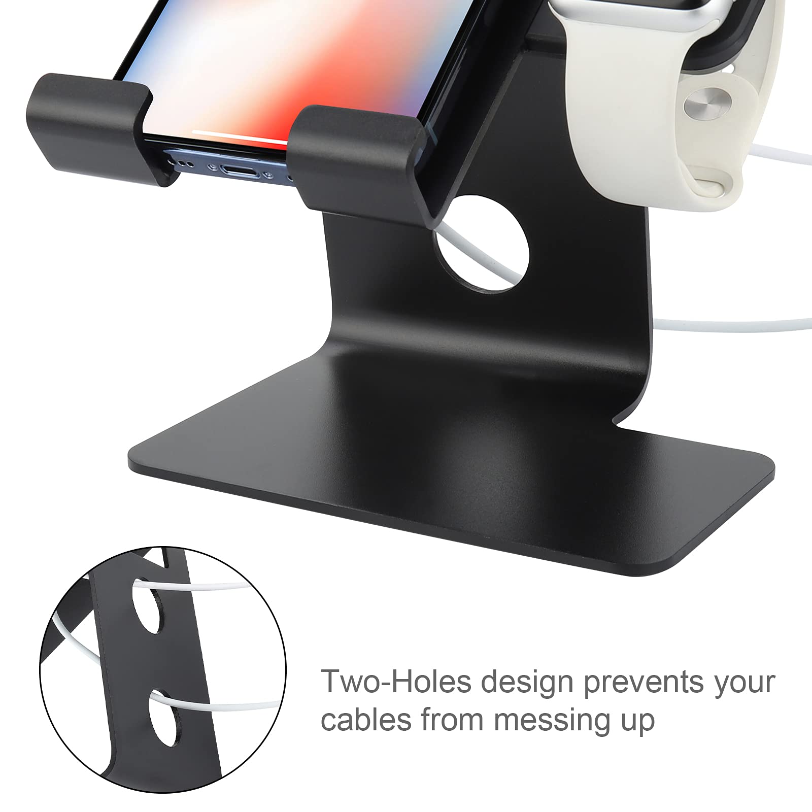 2-in-1 Magnetic Charging Stand for iPhone with MagSafe & Apple Watch - Fast Wireless Charger Dock Station for iPhone 12/13/14/15 Pro Max & All Series Apple Watch (Black) - Perfect for Bedside, Office Desk & Travel Charging