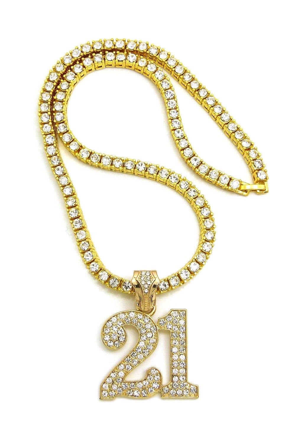 Hip Hop Iced Out Gold Plated Savage 21 Pendant & 3mm 18