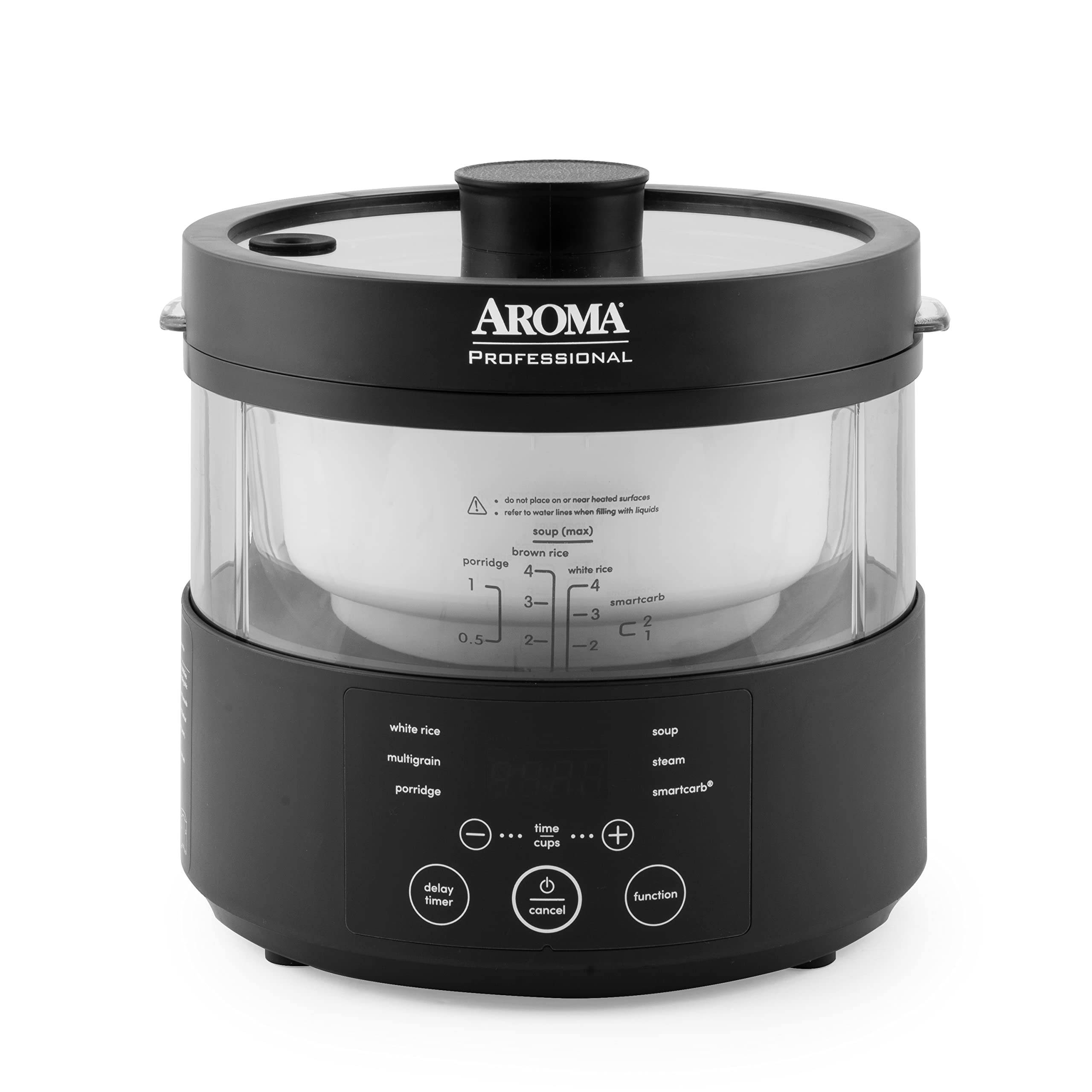 Aroma Housewares AMC-800 8-Cup SmartCarb Multicooker with Glass Inner Pot - Low Carb Rice Cooker, Food Steamer & Flavor-Lock Technology for Healthy Cooking - Perfect for Keto, Paleo & Gluten-Free Diets (Black) - Ideal for Meal Prep, Family Dinners & Healthy Lifestyle