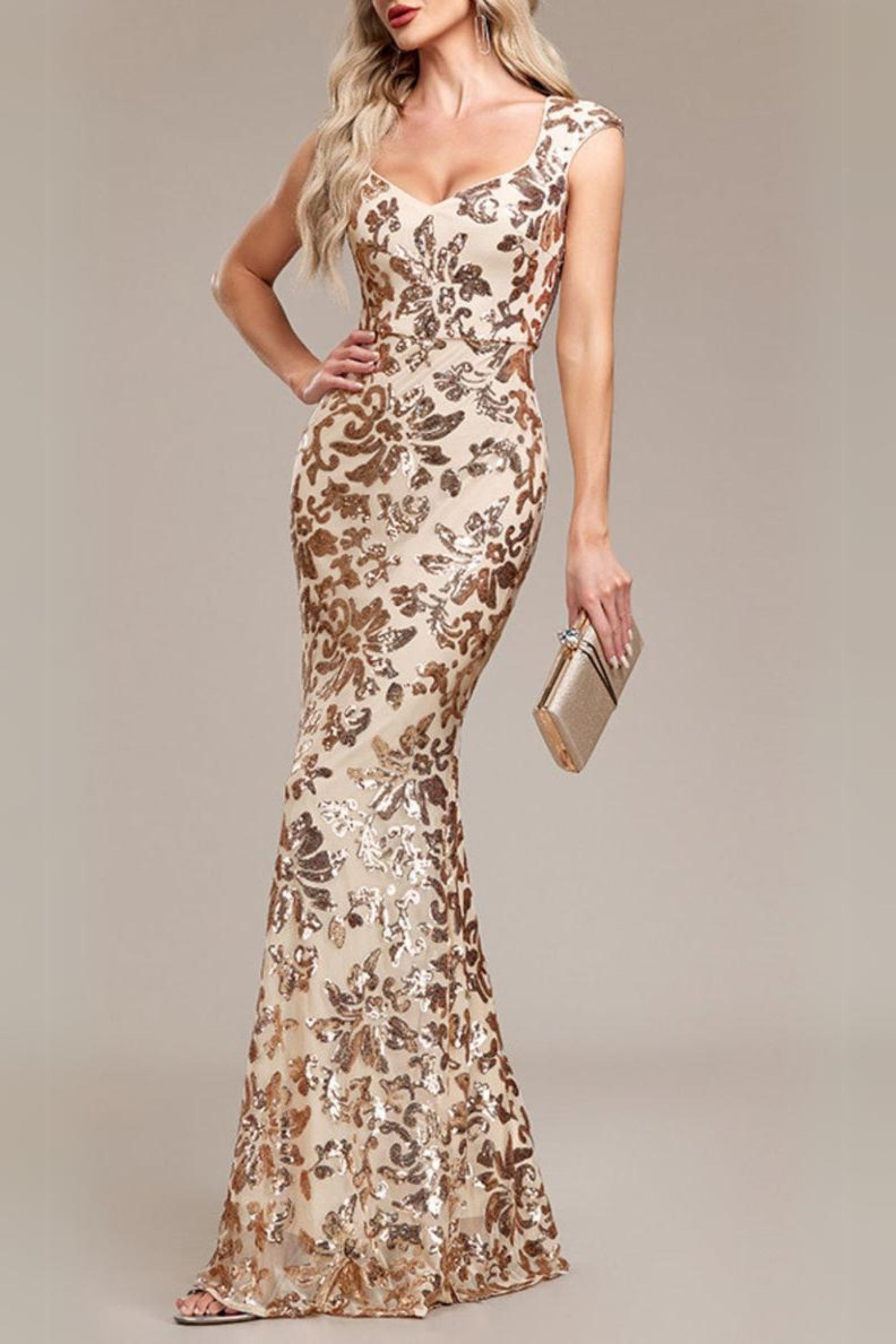 ARZILLA Gold Sequin Gown - Elegant Evening Dress for Prom, Party & Special Occasions