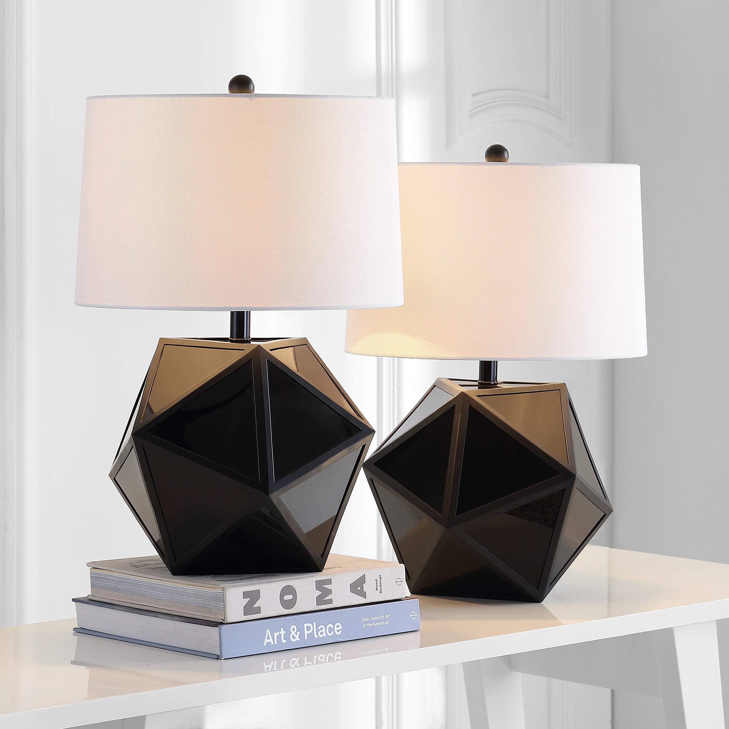 SAFAVIEH Brycin Modern Geometric Black 23-inch Table Lamp Set of 2 with LED Bulbs - Bedroom, Living Room, Home Office & Nightstand Lighting for Contemporary Decor