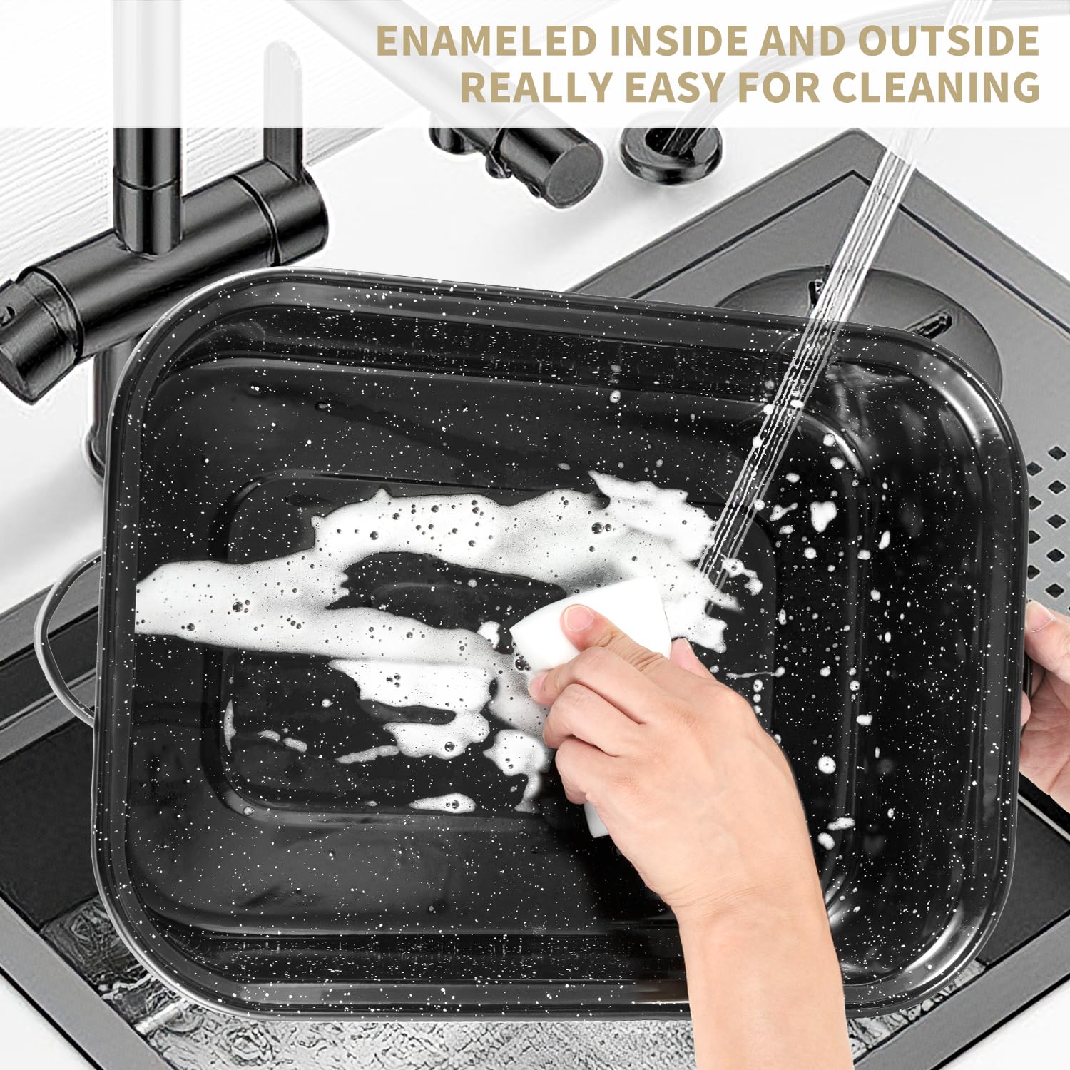 21 Inch Extra Large Roasting Pan with V-Rack & Lid - 25 lb Capacity Heavy Duty Rectangular Turkey Roaster for Baking, Grilling & Holiday Cooking - Perfect for Thanksgiving, Christmas & Family Gatherings