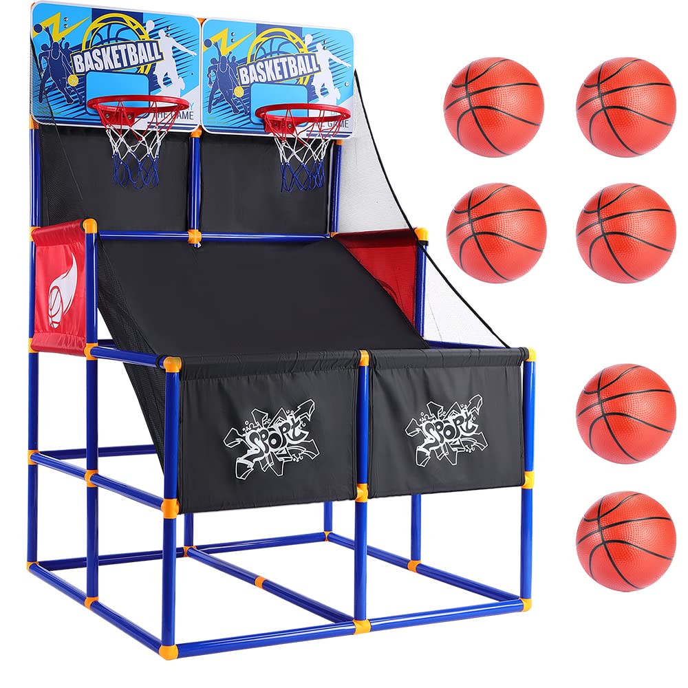 SEGMART Kids Arcade Basketball Hoop Set with 6 Balls & Air Pump - Double Shot Basketball Game for Indoor/Outdoor Play - Perfect Sports Toy & Gift for Boys & Girls - Great for Birthday Parties, Backyard Fun & Skill Development