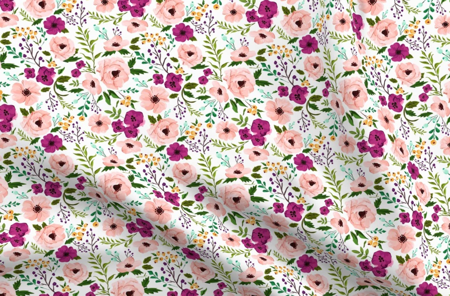 Watercolor Floral Printed Minky Fabric Fat Quarter - Soft Meadow Flowers Design for Sewing Baby Blankets, Quilt Backing & Plush Projects - Perfect for Nursery Decor, DIY Crafts & Cozy Home Textiles
