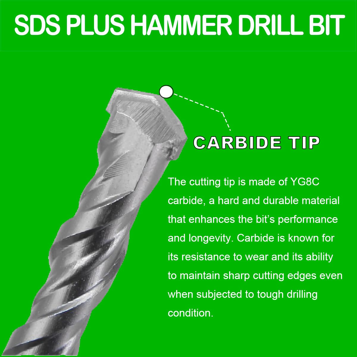 8Pcs SDS Plus Drill Bit Set for Concrete & Masonry - Heavy Duty Rotary Hammer Bits for Rock & Stone Drilling