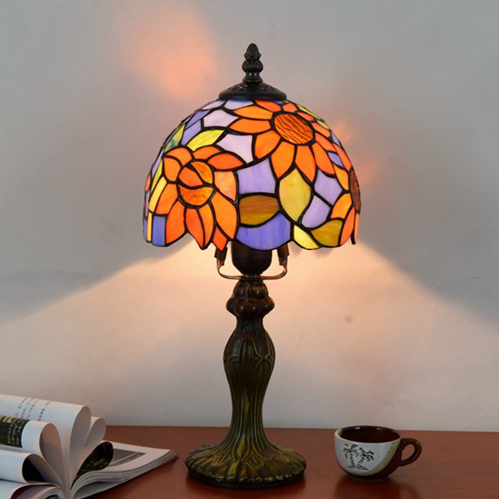 Vintage Tiffany Sunflower Table Lamp - 8 Inch Warm Light for Bedroom & Living Room
