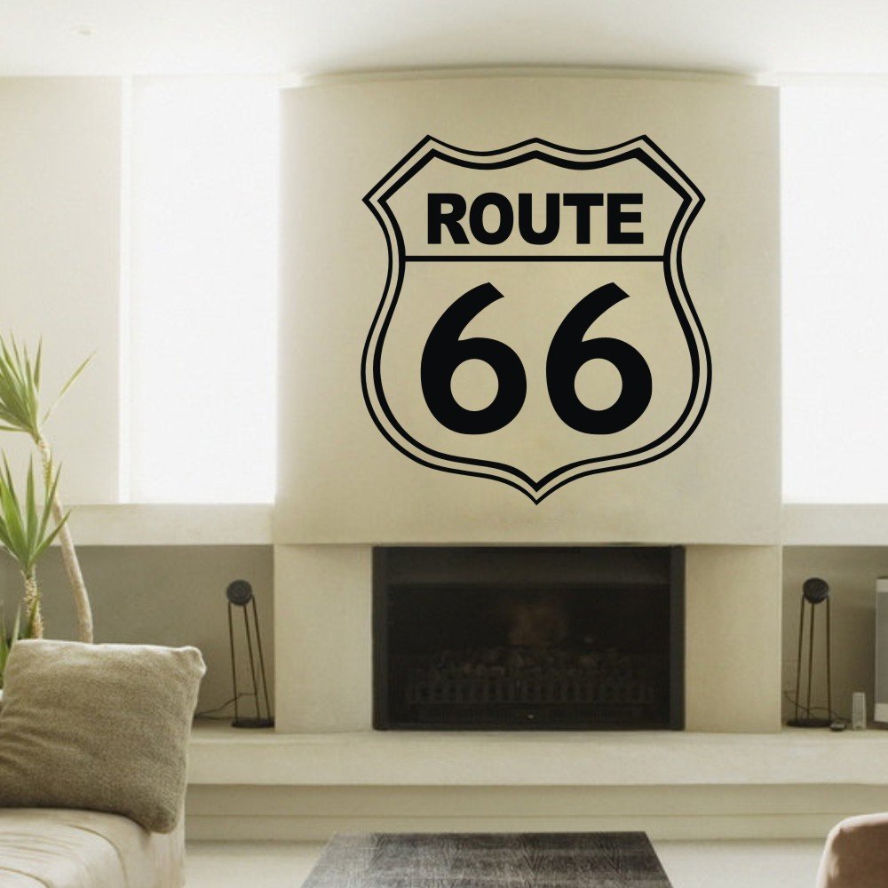 Route 66 Vinyl Wall Decal - Highway Road Sign Sticker for Home & Office Decor - Perfect for Bedroom, Living Room, Man Cave or Garage Wall Art