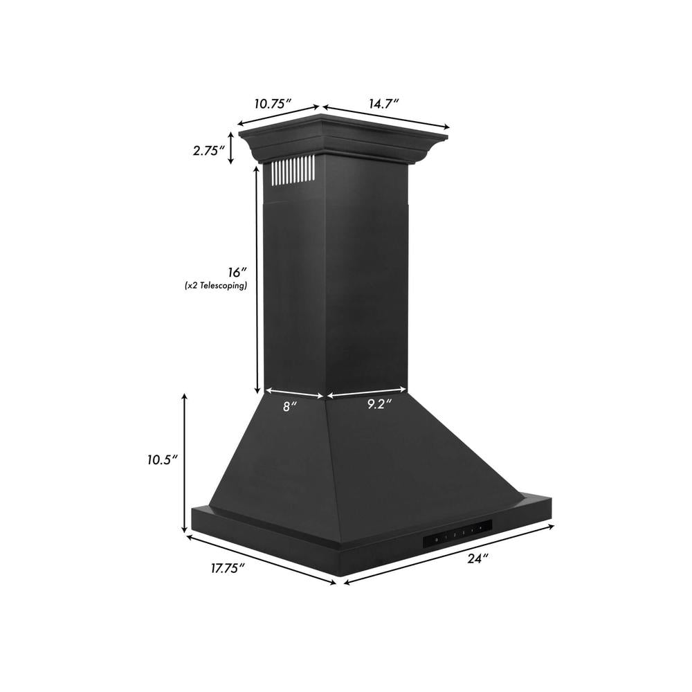 ZLINE Convertible Vent Wall Mount Range Hood - Black Stainless Steel with Crown Molding | Professional Kitchen Exhaust Fan | Perfect for Modern Home Cooking & Baking (BSKBNCRN)