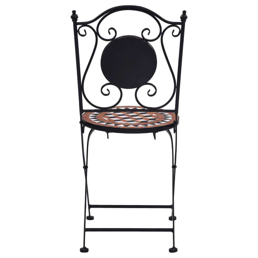 3 Piece Outdoor Bistro Set - Terracotta Mosaic Ceramic Tile Table with Cast Aluminum Chairs - Antique Copper Patio Dining Furniture for Garden, Yard & Backyard | Perfect for Outdoor Entertaining, Morning Coffee & Al Fresco Dining