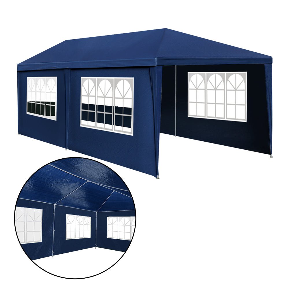 Instahut 3x6m Gazebo Tent with 6 Side Panels - Waterproof Outdoor Canopy for Weddings, Parties, Camping & Backyard Events - Blue