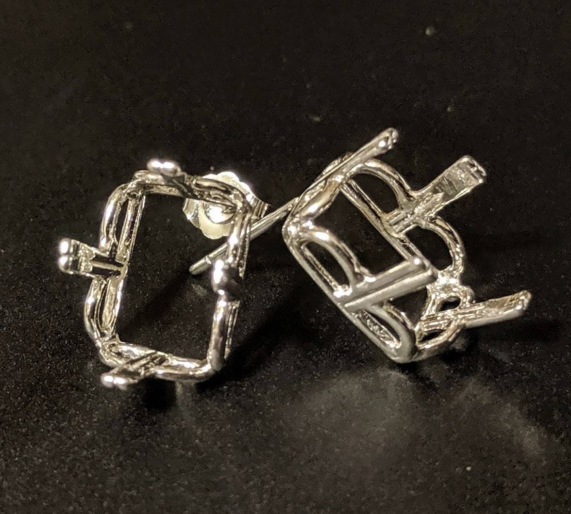 Solid Sterling Silver or 14kt Gold Emerald Cut Regalle Earring Settings - 12x10mm & 20x15mm Pair (2 Pieces) | Premium Jewelry Findings for DIY Earrings, Wedding Jewelry Making | USA Crafted 162 029/142 029