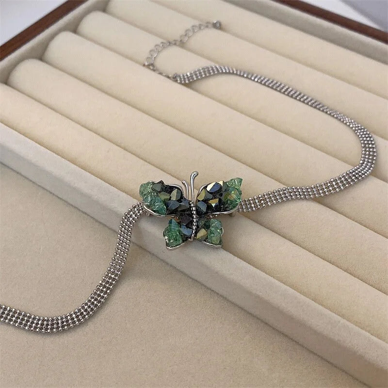 Elegant Crystal Butterfly Charm Tennis Choker Necklace for Women | Trendy Layered Necklace Jewelry Gift | Perfect for Parties, Weddings & Date Nights | HN2714