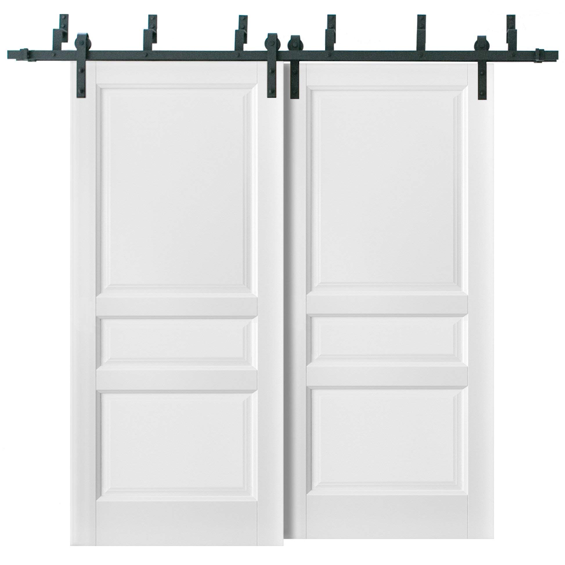 **SARTODOORS 56 x 84 Barn Bypass Sliding Door Kit with 6.6ft Hardware | Lucia 31 Matte White | Heavy Duty Steel Rails for Double Sliding Kitchen Pantry & Shaker Panel Doors – Perfect for Modern Farmhouse, Rustic Kitchens & Pantry Closets**