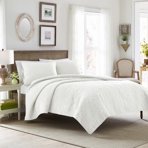 Laura Ashley Felicity White Cotton Coverlet Set - Queen Size Bedding for Cozy & Elegant Bedroom Decor