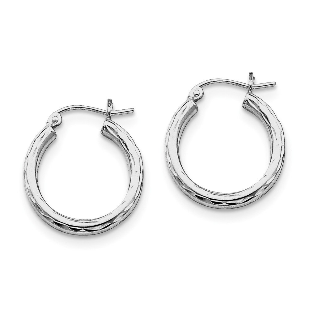 Sterling Silver Rhodium-Plated 2.25mm Diamond-Cut Hoop Earrings for Women - Elegant Everyday Jewelry for Work, Party & Special Occasions