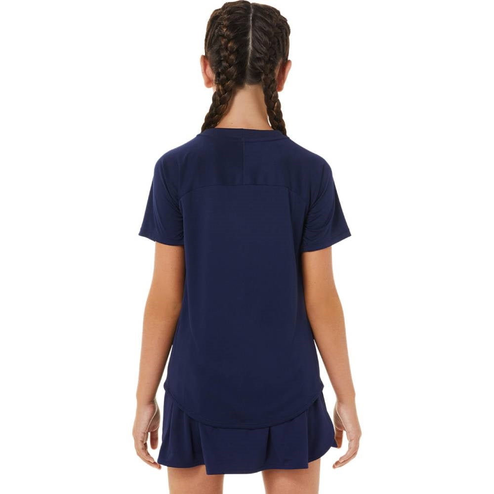 ASICS Girls' Tennis Short Sleeve T-Shirt - Breathable Performance Top for Junior Players (Peacoat Blue) | Perfect for Practice & Matches