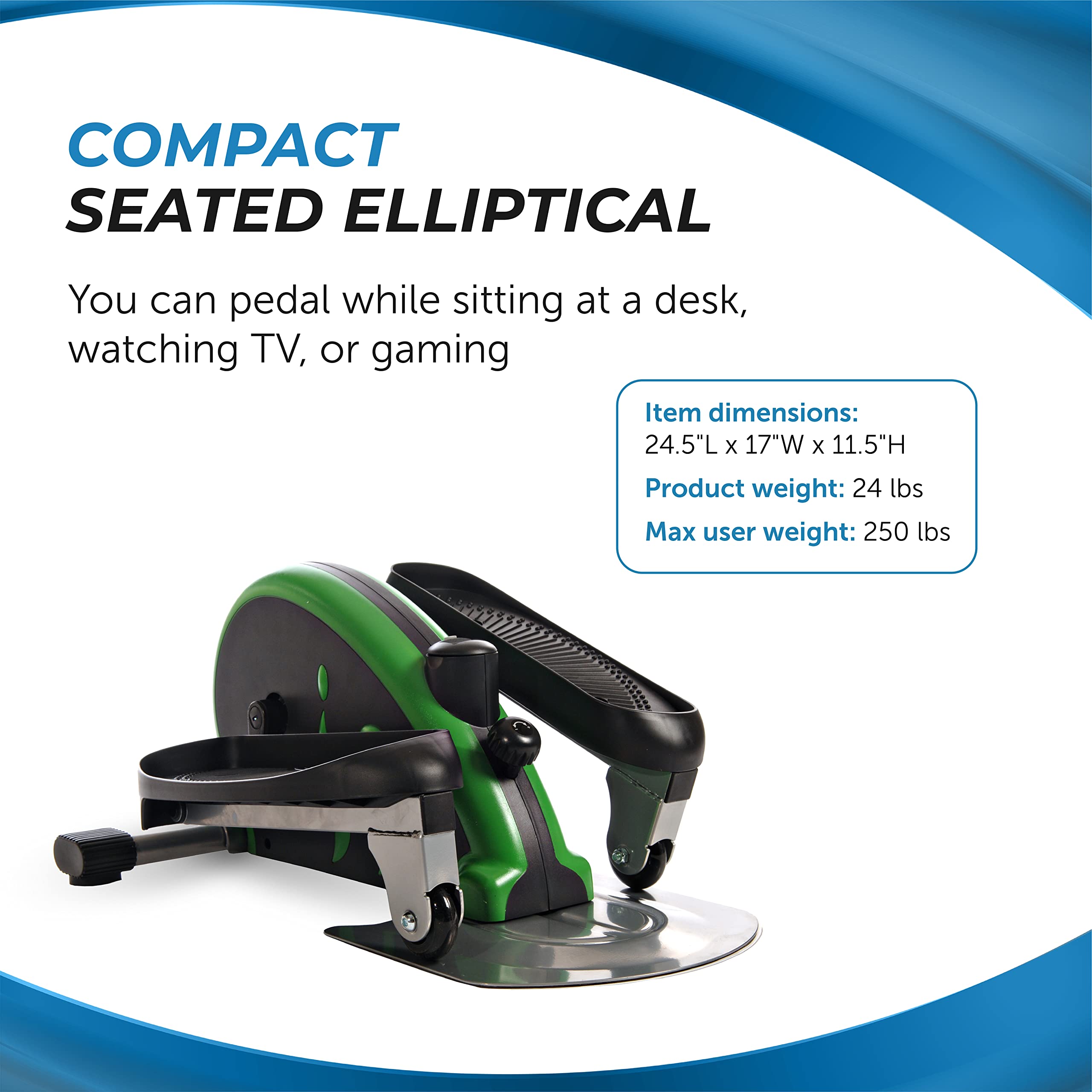 Stamina Inmotion Compact Strider Under Desk Elliptical Machine - Portable Foot Pedal Exerciser for Home & Office - Seated or Standing Low Impact Workout Equipment for Fitness, Rehabilitation & Active Sitting