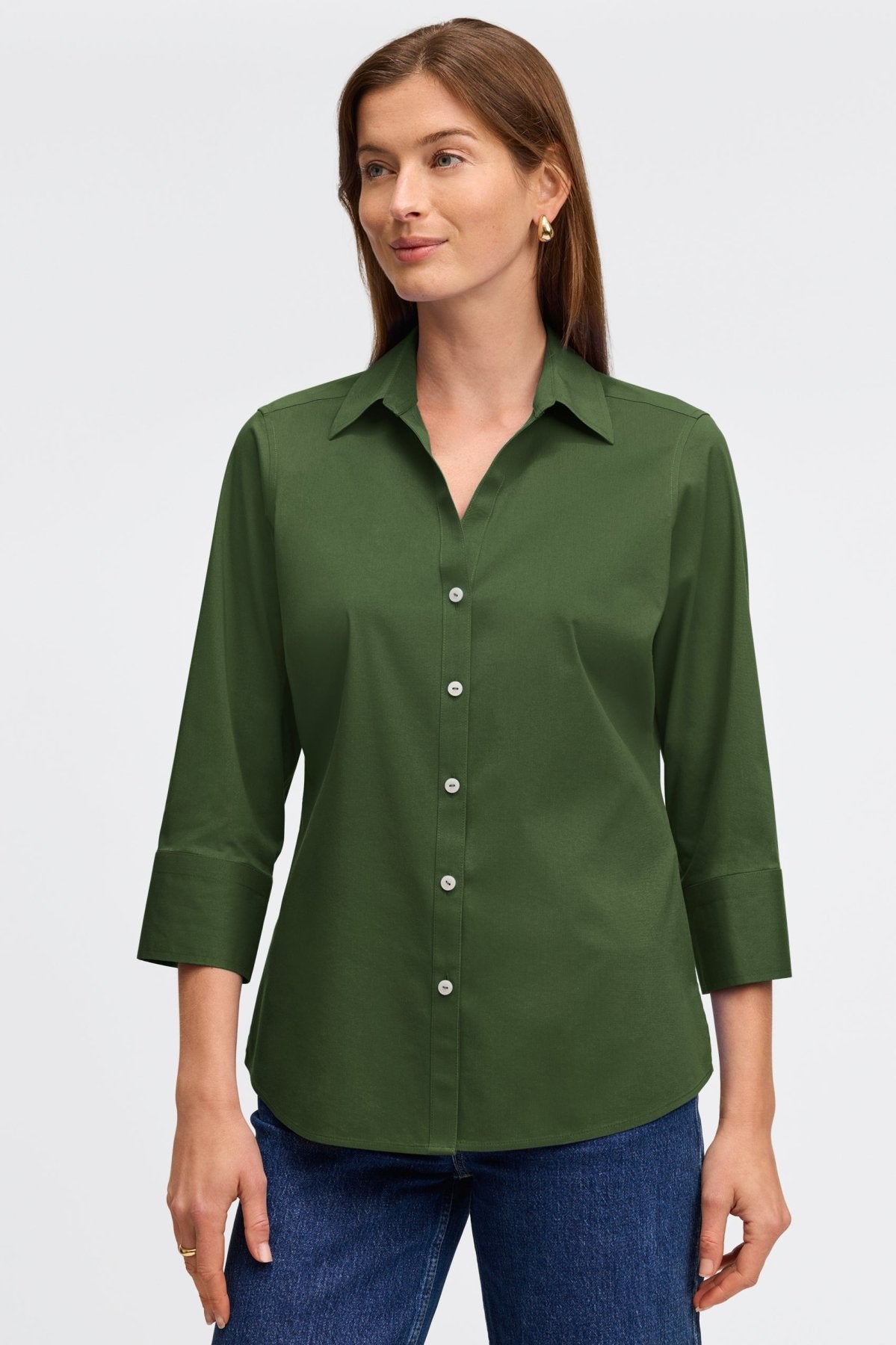 Mary No Iron Stretch 3/4 Sleeve Shirt - Wrinkle-Free Comfort Blouse for Women - Perfect for Office, Travel & Casual Wear