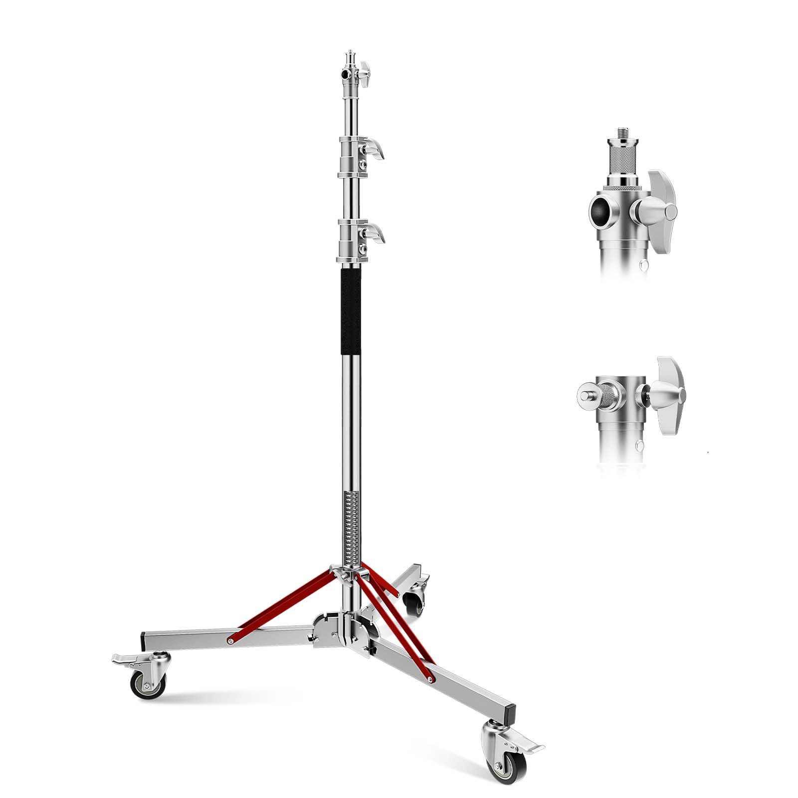 Professional Heavy Duty Light Stand with Wheels - 100% Stainless Steel Adjustable 130cm(4.3ft) to 305cm(10ft) Photography Stand Supports 30kg/66lb - Perfect for Studio Softbox, Monolight, Video Lighting (Silver) - Ideal for Photography Studios, Video Production, and Live Streaming Setups