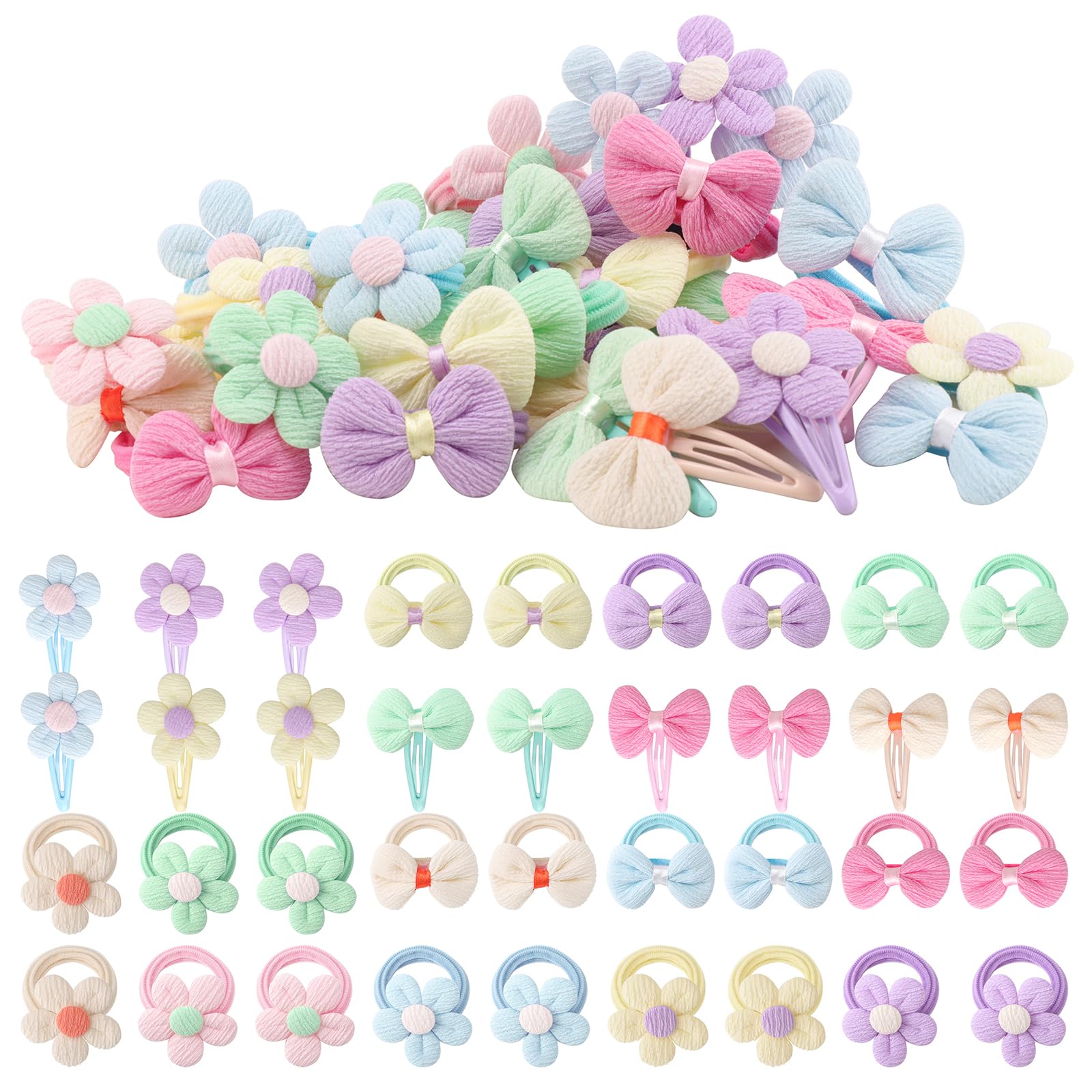 36 Pcs Cute Toddler Hair Clips & Bows Set - Colorful Flower Hair Ties & Snap Clips for Baby Girls - Perfect for Parties, School, and Daily Hair Styling