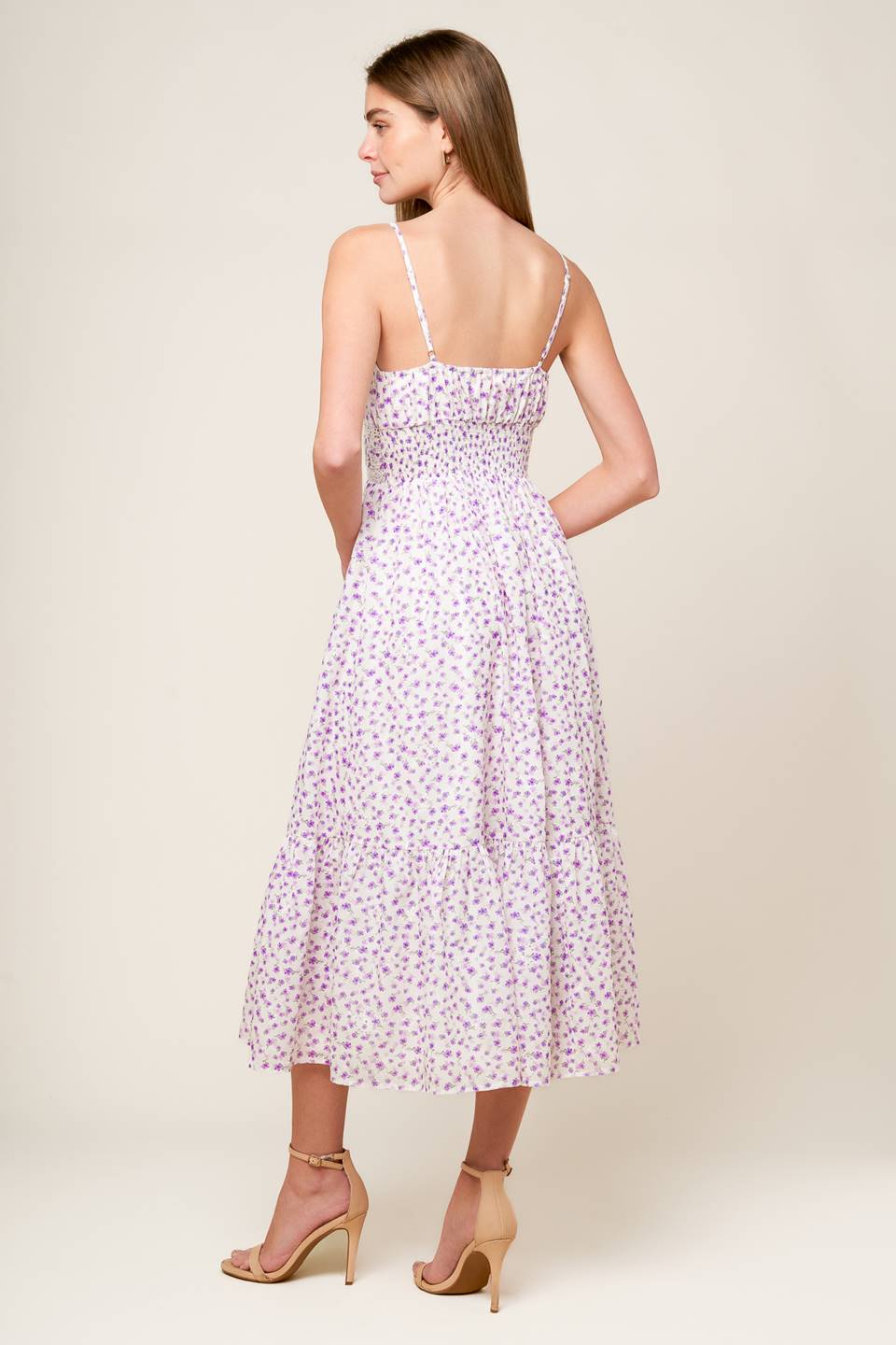 Lavender Floral Midi Dress - Elegant Daytime & Evening Wear for Women | Perfect for Weddings, Parties & Special Occasions