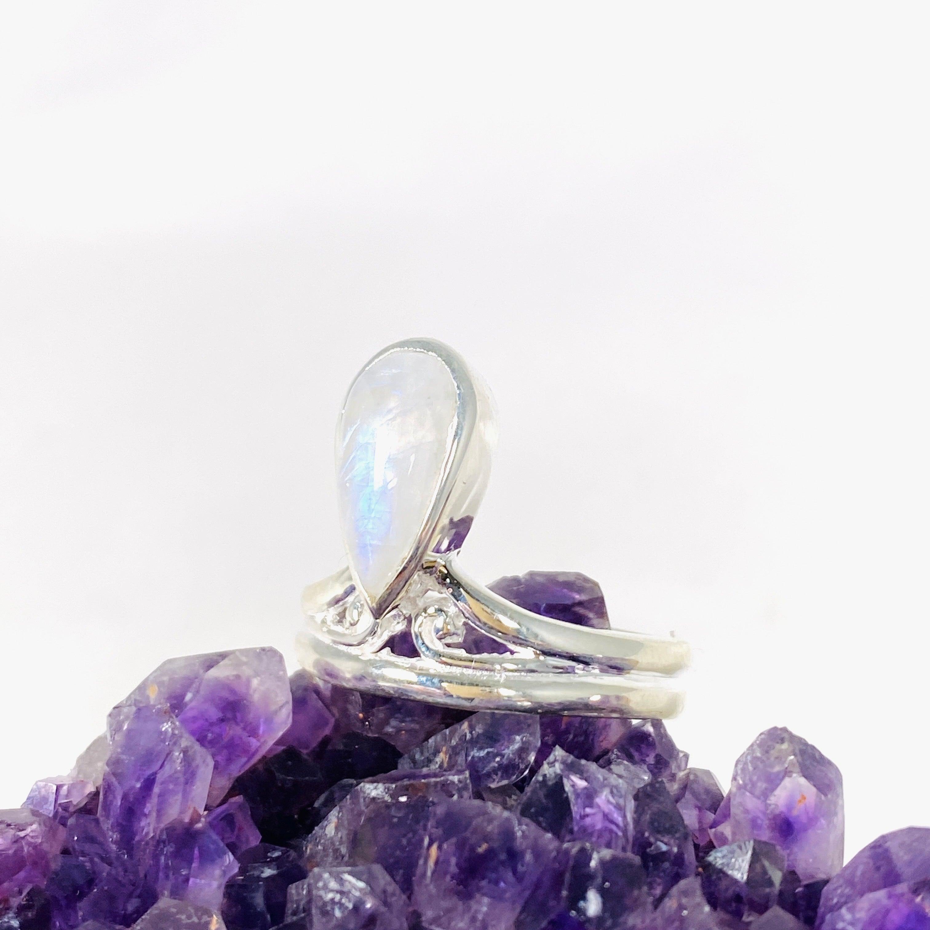 Moonstone Teardrop Filigree Ring R3977 - Elegant Vintage Jewelry for Women, Perfect for Weddings, Parties & Special Occasions