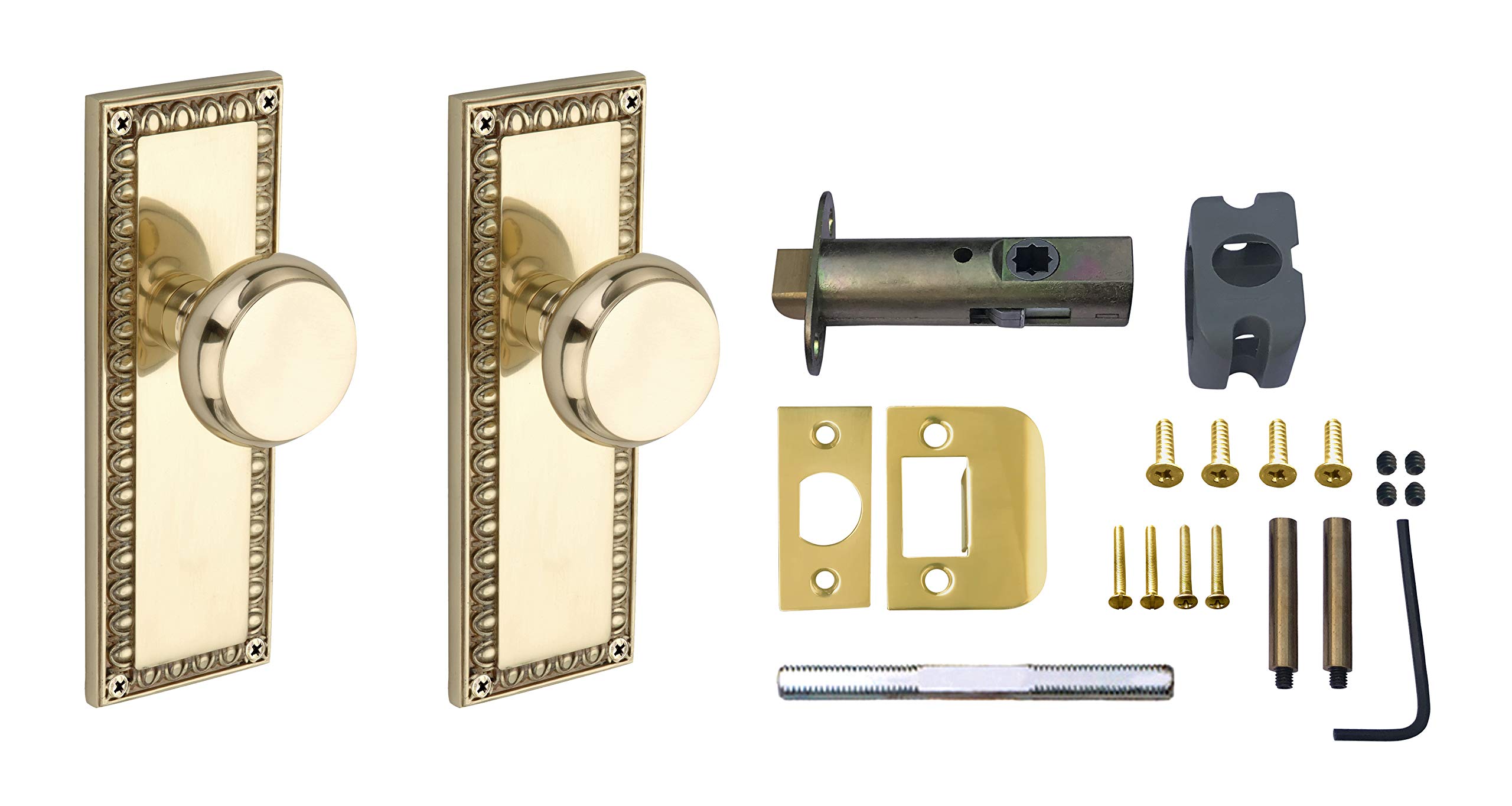 Antique Brass Colonial Passage Plate with Crystal Knob - Knoxx Hardware Vintage Door Plate for Bedroom, Bathroom & Interior Doors - Elegant Home Decor & Hardware Upgrade