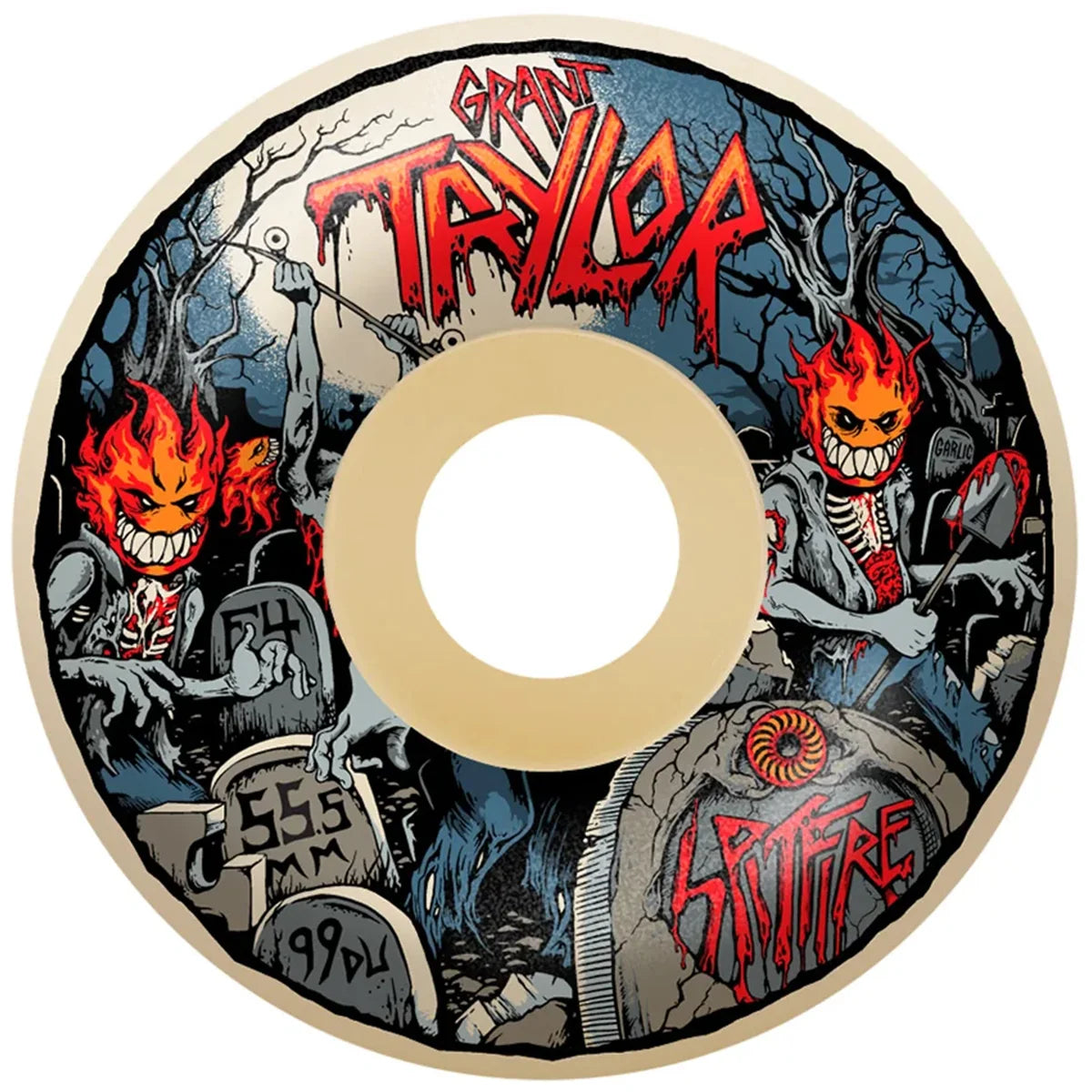 Spitfire F499 55.5mm Skateboard Wheels - Grant Taylor Undead Radial Series - Perfect for Street Skating and Park Riding