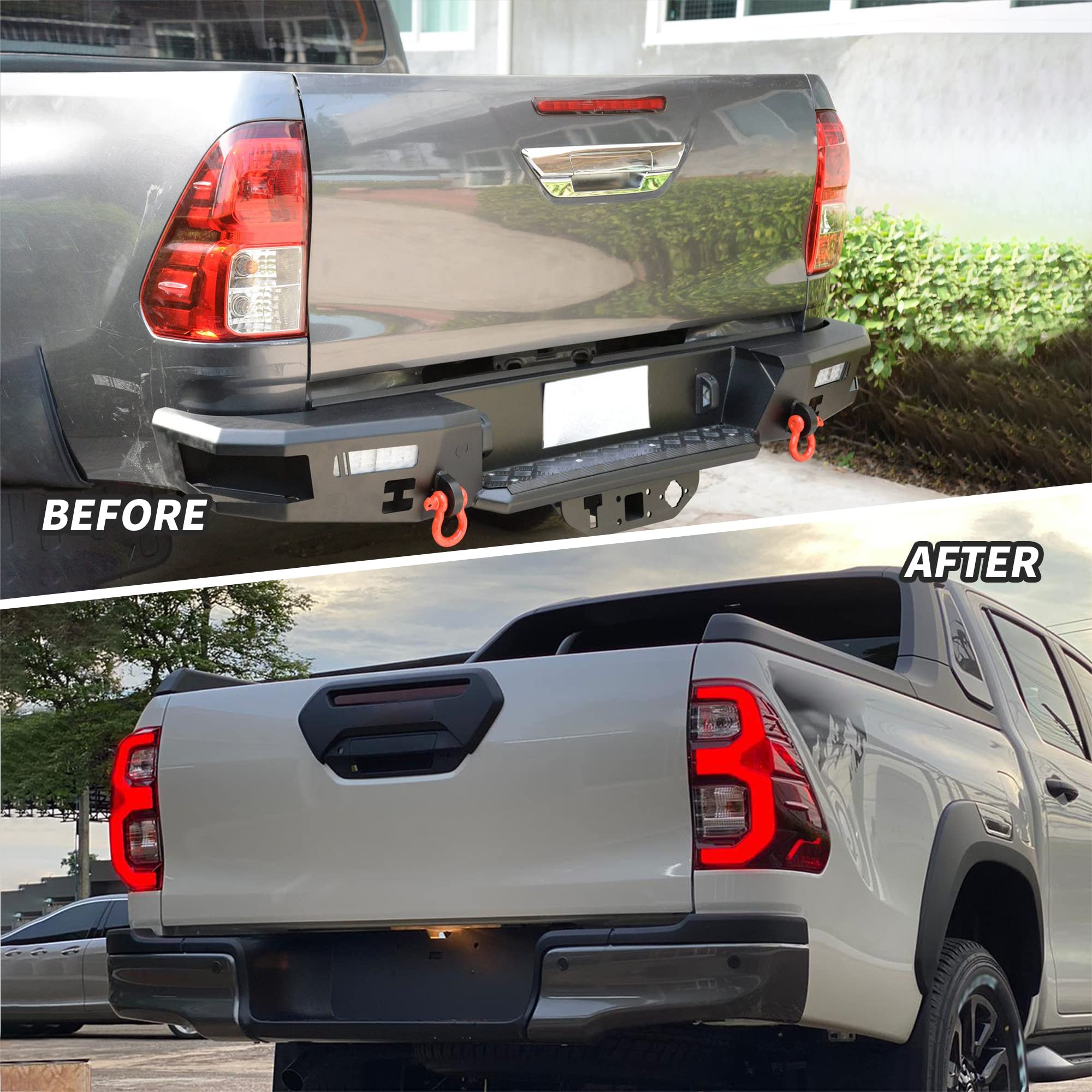 VLAND LED Tail Lights for Toyota Hilux 2015-2020 Revo Pickup Truck - Dynamic Animation Running Lights, Red Rear Lamp Assembly (Passenger & Driver Sides, LHD) - Perfect for Night Driving & Custom Car Upgrades