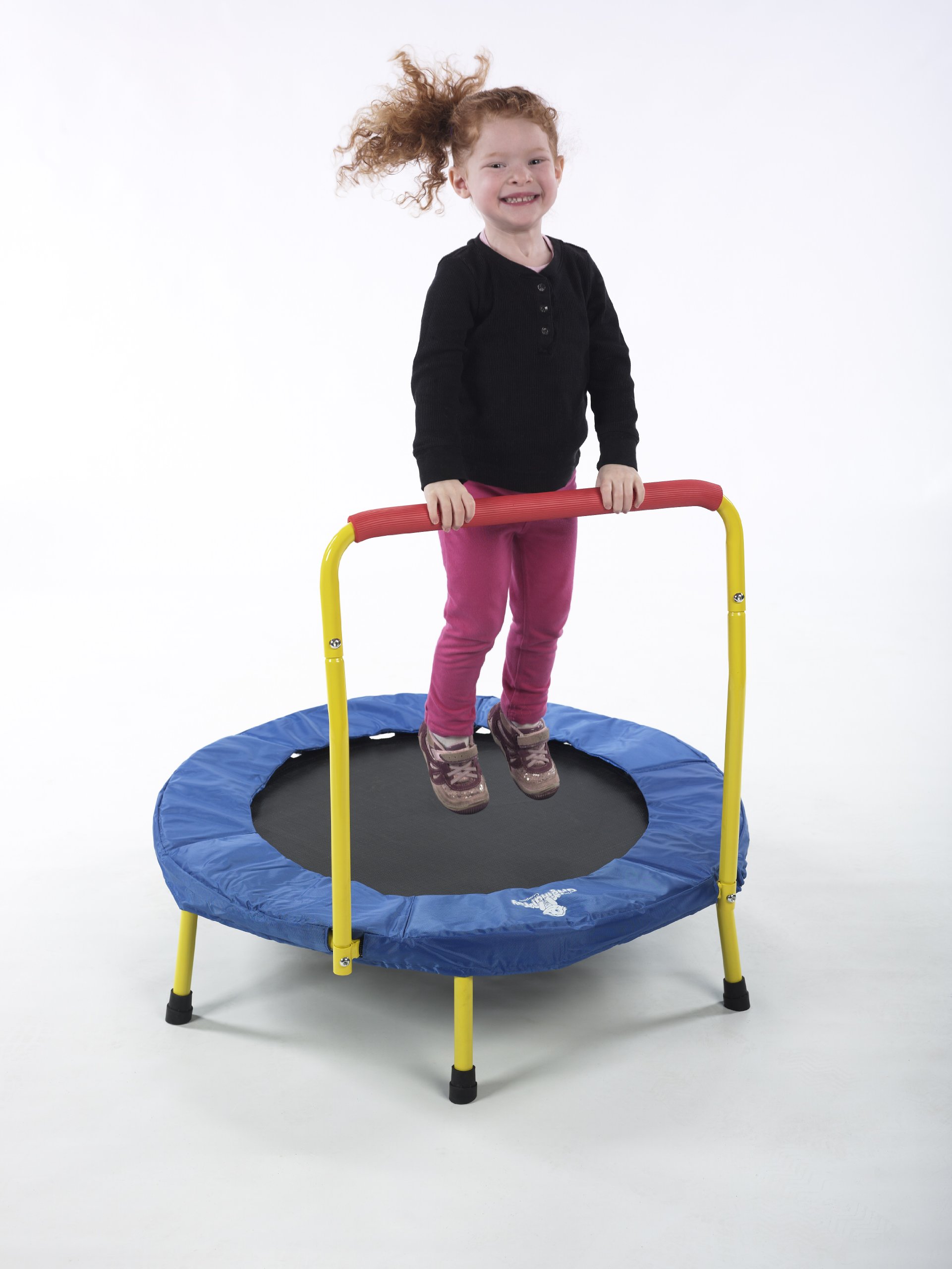 The Original Toy Company Fold & Go Trampoline - Portable Kids Trampoline with Safety Handle, Indoor/Outdoor Use - Perfect for Backyard, Playroom & Toddler Exercise