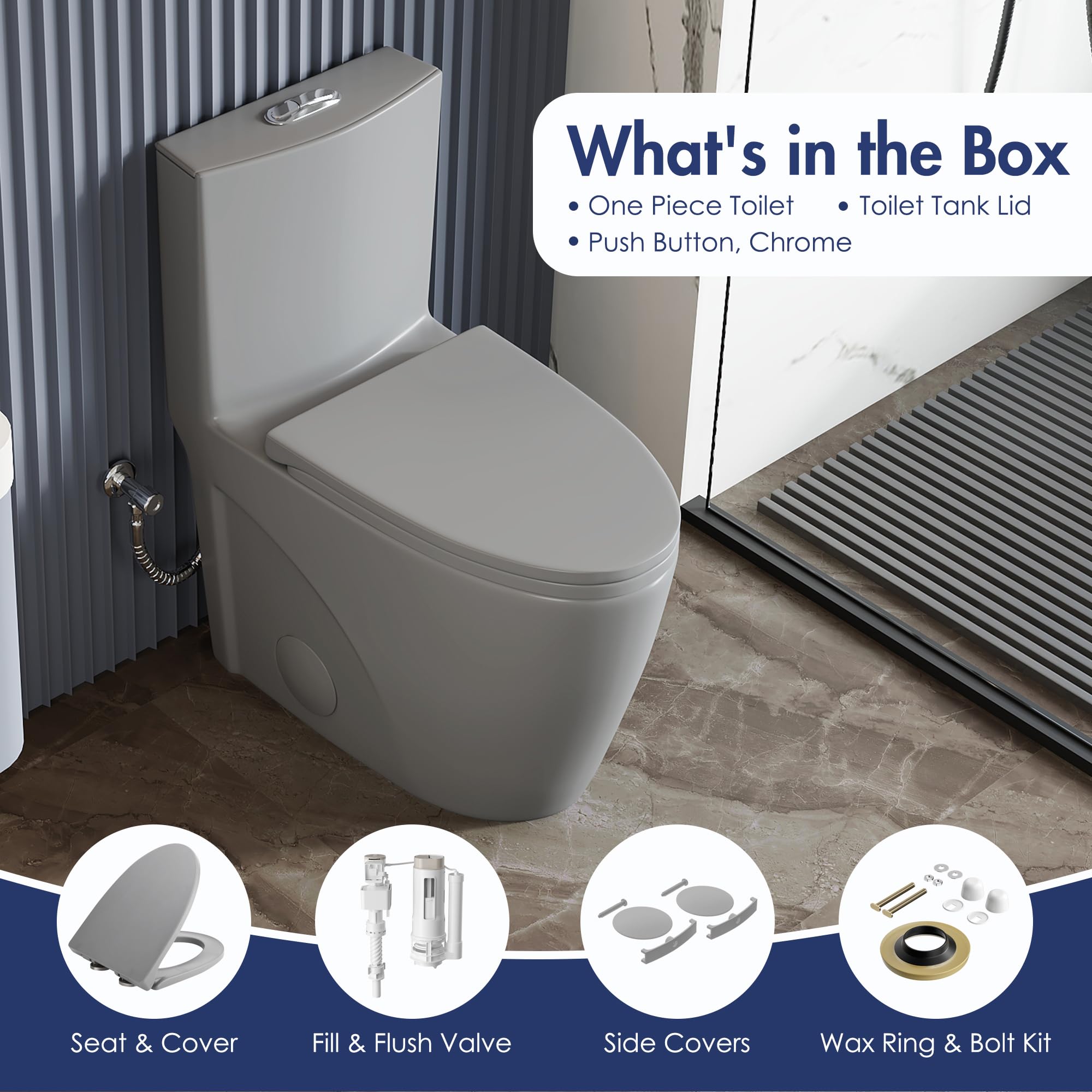 Eridanus Elongated One Piece Toilet - Powerful Siphon Dual Flush 1.1/1.6 GPF, 12