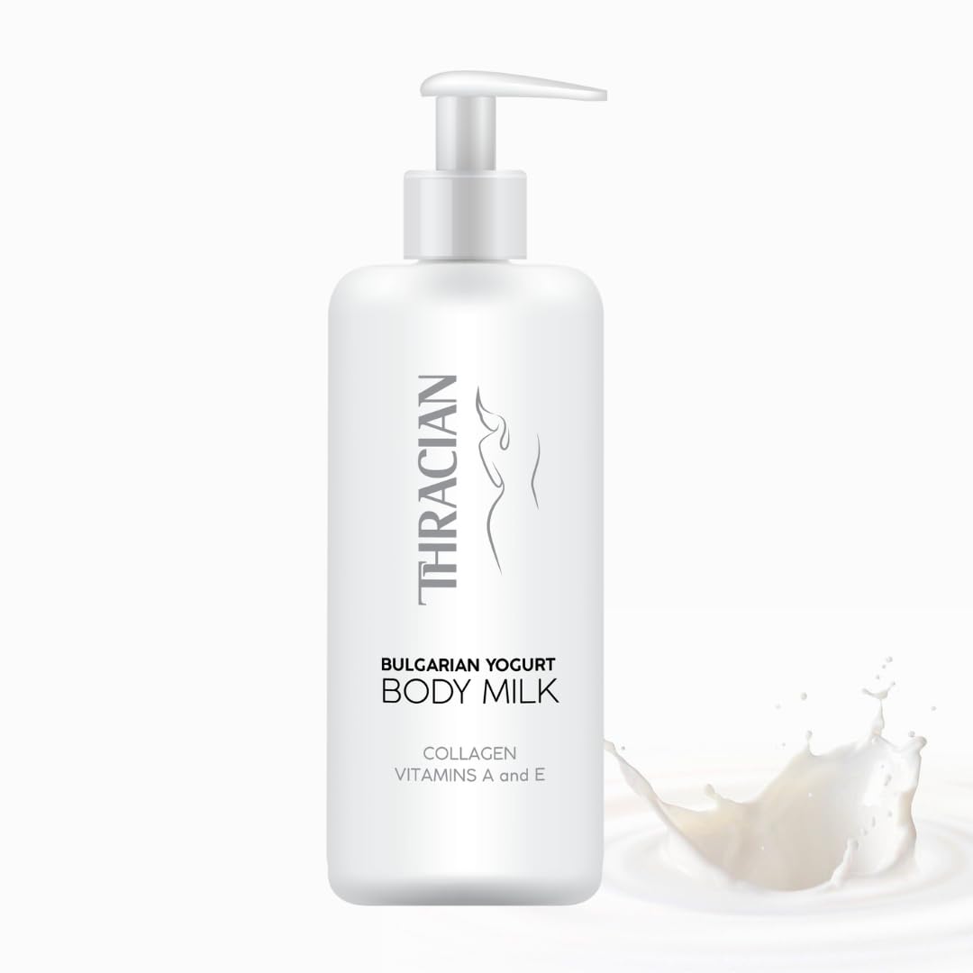 Thracian Bulgarian Yogurt Natural Moisturizing Body Lotion with Essential Oils, Collagen, Vitamins E & A - Extra Soothing for Sensitive & Dry Skin, Non-Greasy, 500ml (16.9 Fl Oz) | Hydrating Daily Skincare for Women & Men, Perfect for After Shower or Before Bed