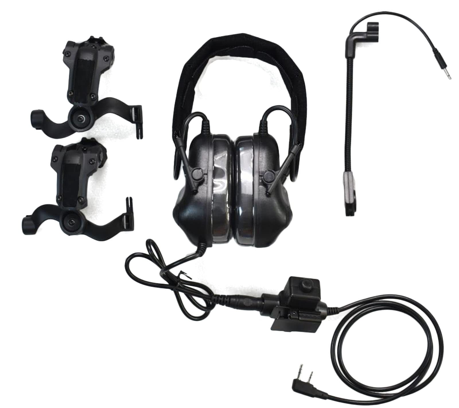 Tactical Helmet Headset with U94 PTT 2pin & ARC Rail Adapter - Compatible with Ops-Core Fast, ACH, MICH Helmets - Ideal for Airsoft, Hunting, Shooting & Military Training (Black)
