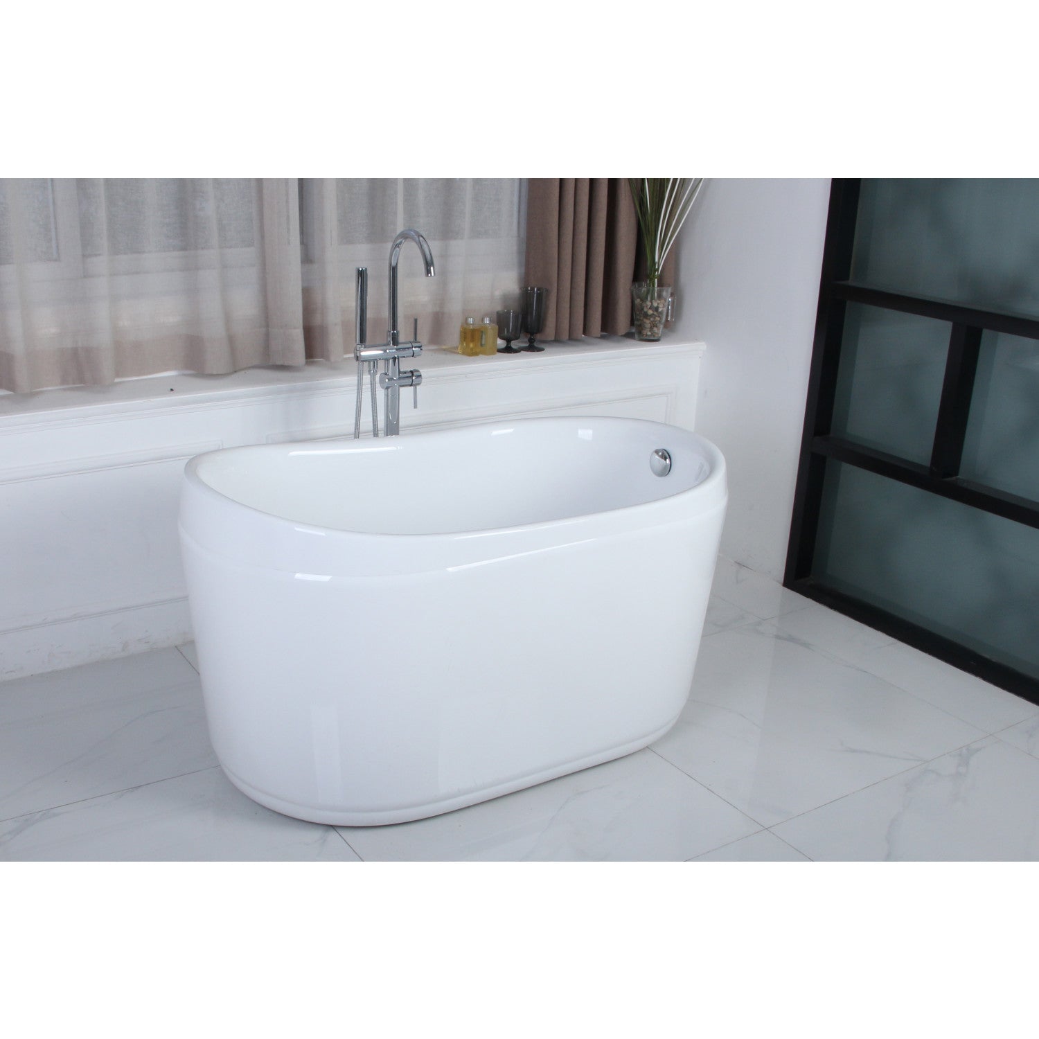 Aqua Eden 52 Inch Acrylic Oval Freestanding Bathtub - Glossy White Slipper Tub with Drain | Modern Soaking Tub for Spa-Like Relaxation in Master Bathroom