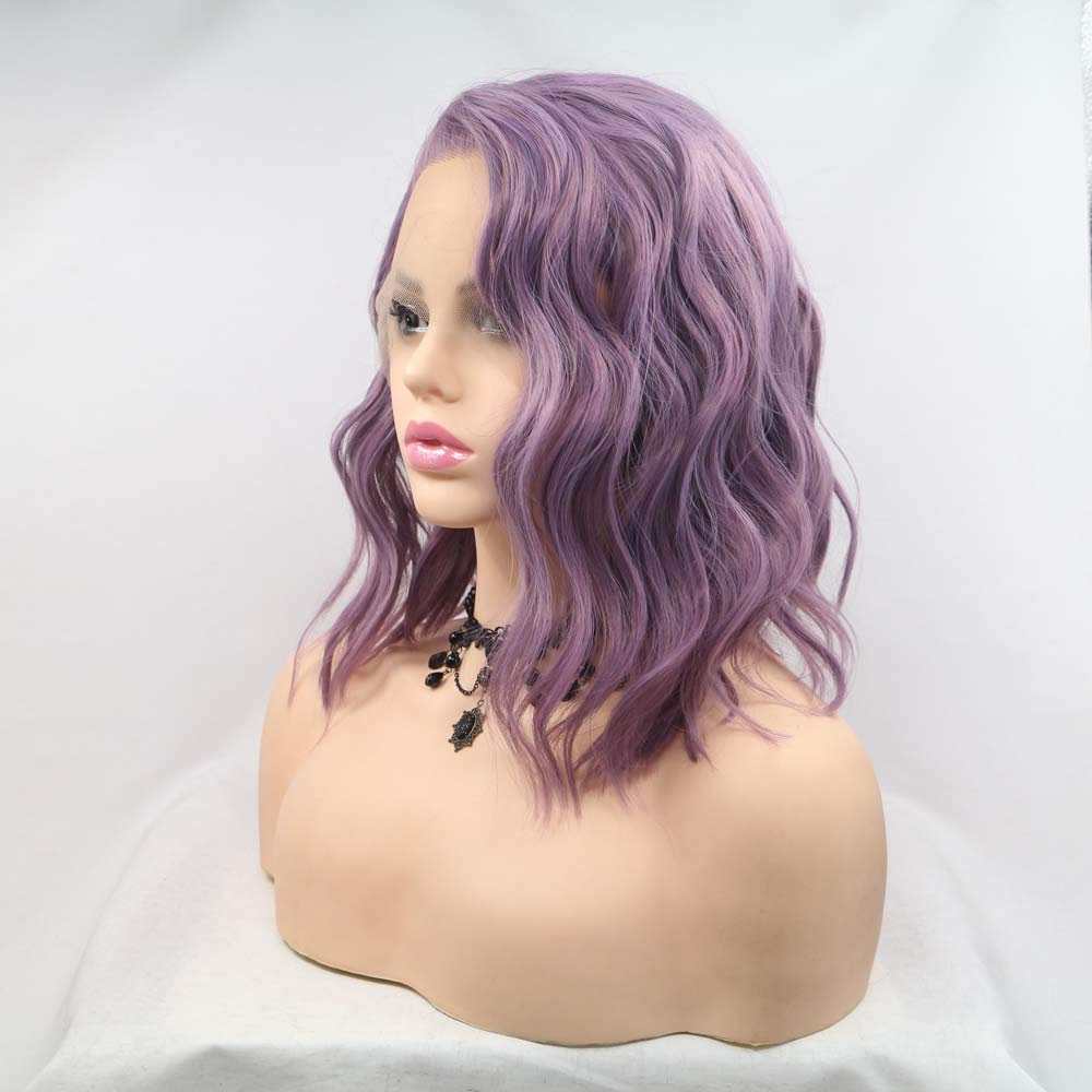 Melody Mixed Purple Short Wavy Synthetic Lace Front Wig for Women & Girls | Heat Resistant Cosplay Wig (14