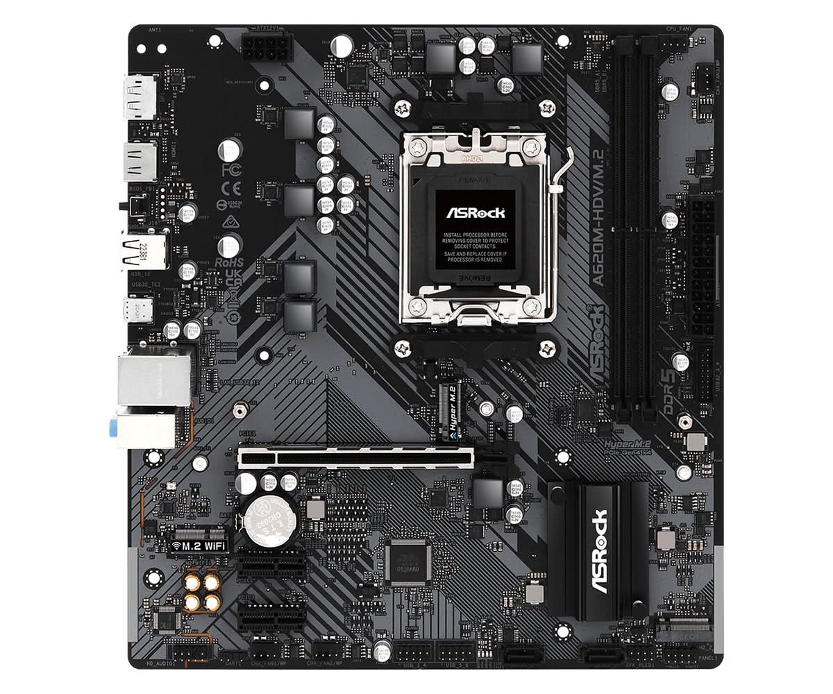 ASRock A620M HDV/M.2 Micro ATX Motherboard for AMD Ryzen 7000 Series (AM5 Socket) with DDR5 Support - Perfect for Gaming PCs, Home Office & Content Creation Workstations