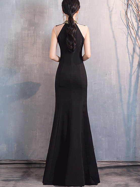 Elegant Black Sequined Fishtail Qipao Cheongsam Evening Dress for Women - Perfect for Prom, Gala, and Special Occasions