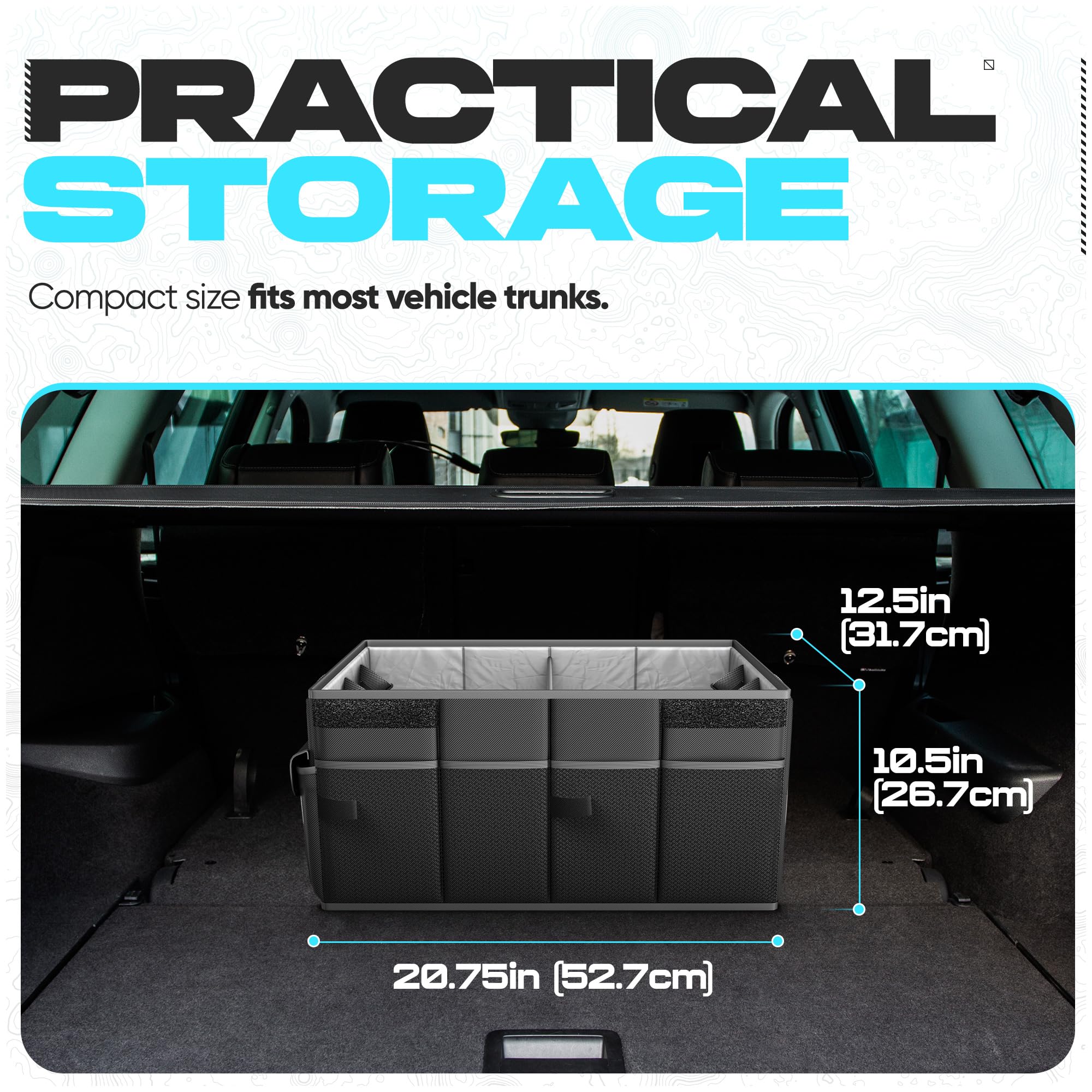 FORTEM Collapsible Car Trunk Organizer with Multiple Compartments - Foldable SUV Storage Box for Car Accessories (Black) - Perfect for Road Trips, Family Travel and Daily Commute Organization
