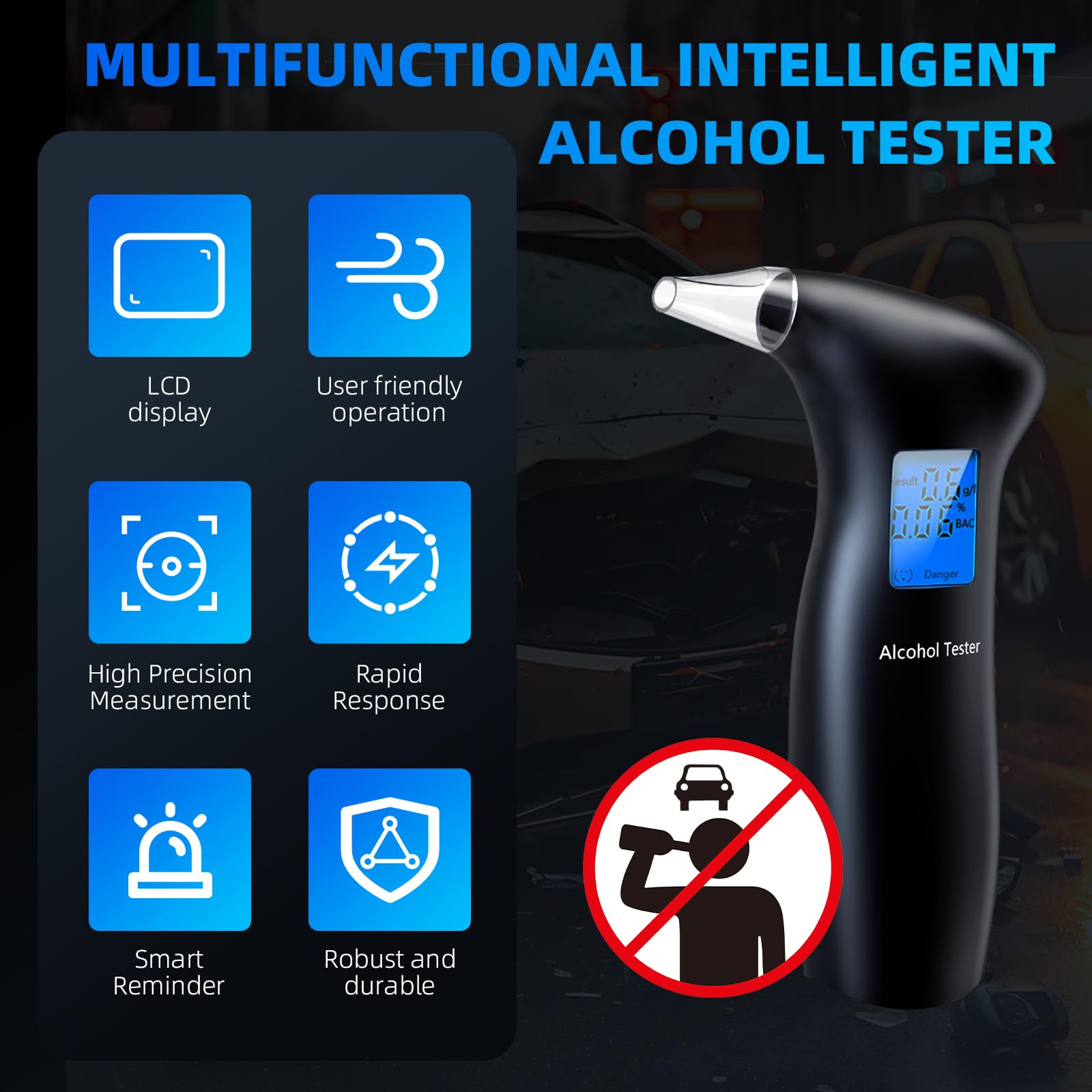**Portable Digital Breathalyzer for Alcohol - Fast & Accurate LCD Display with 4 Reusable Mouthpieces - Personal & Professional Use - Perfect for Parties, Bars, and Workplace Safety**