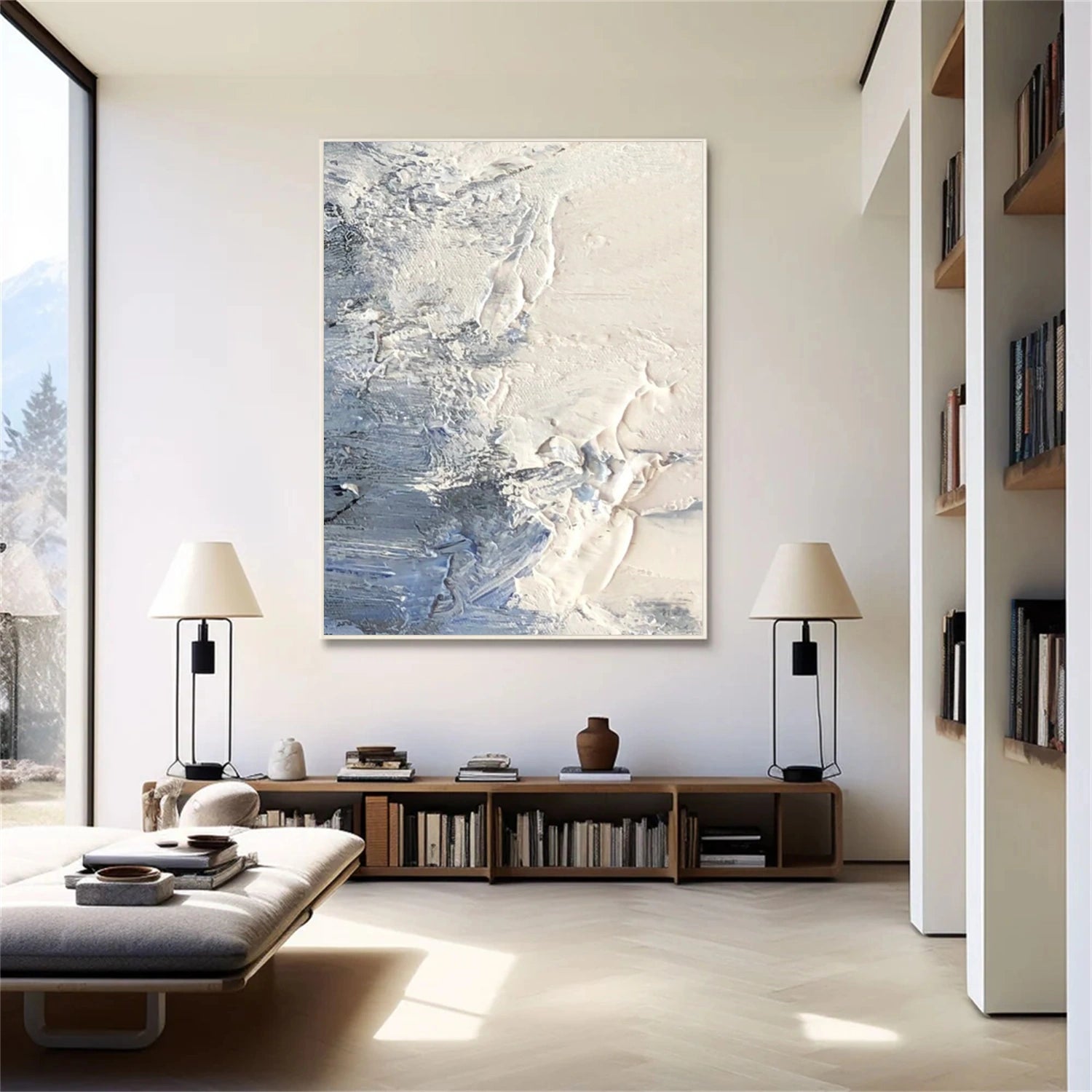 Abstract Tranquility Art Painting #WS275 - Modern Wall Decor for Living Room, Bedroom & Office - Calming Blue & White Canvas Artwork