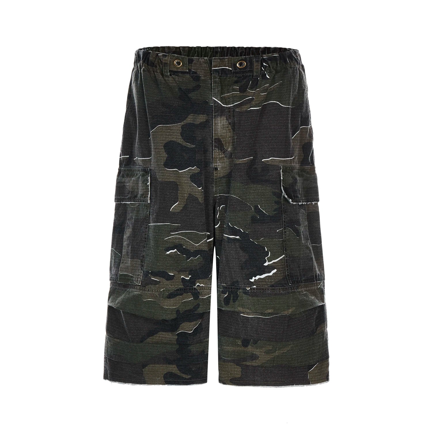 Men's American Style Washed Camouflage Cargo Shorts - Loose Fit Streetwear Work Pants with Multiple Pockets | Perfect for Outdoor Activities, Hiking & Casual Wear (Style 24E1035)
