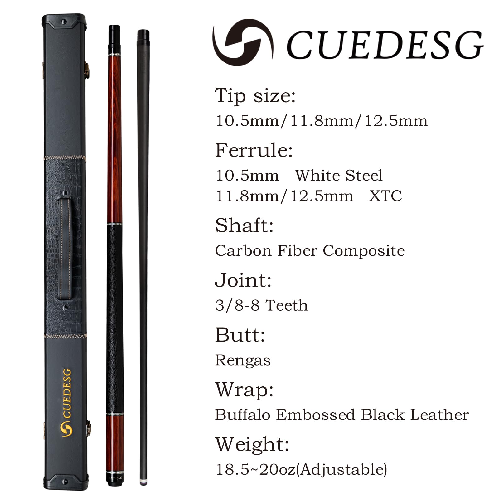Premium Carbon Fiber Pool Cue Stick - 10.5mm/11.8mm/12.5mm Low Deflection Shaft with Rare Wood Butt - Professional Billiard Cue with Protective Case - Perfect for Tournament Play & Home Pool Tables