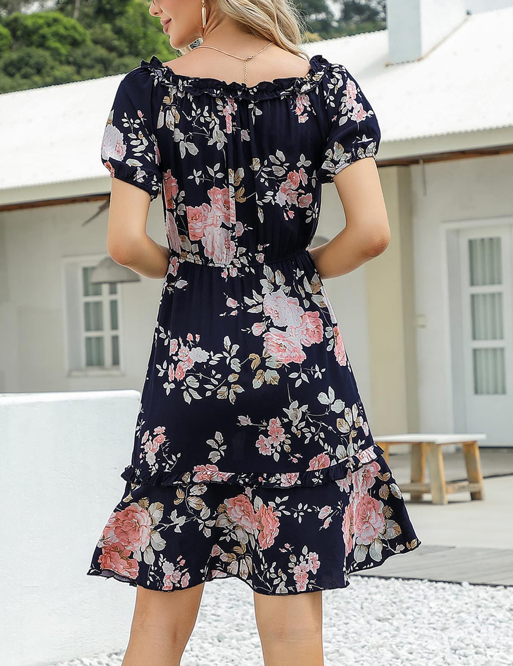 Elegant Off Shoulder Boho Floral Dress for Women - Ruffled Neckline & Puffy Sleeves A-Line Party Gown | Perfect for Wedding Guest, Fall Events & Special Occasions