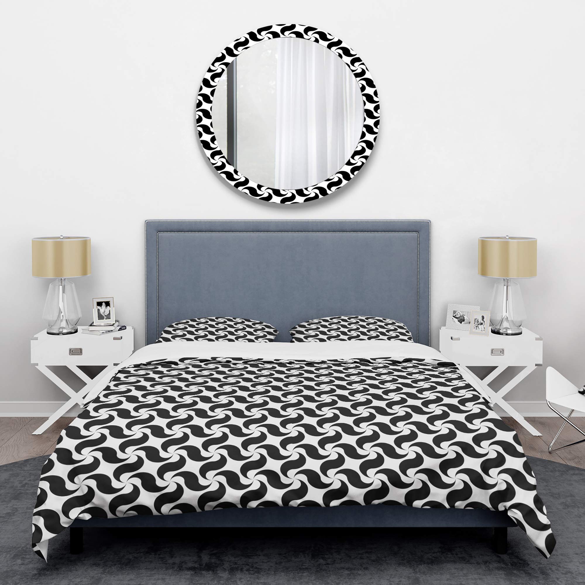 Stylish Monochrome Geometric Pattern Mid-Century Modern Duvet Cover Set | Queen/King Size | 100% Cotton Bedding | Perfect for Contemporary & Boho Chic Bedrooms