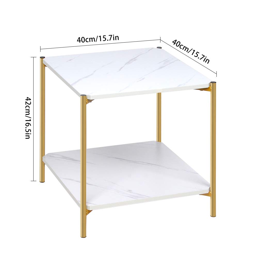 Modern Square Coffee Table with Two-Tier Marble Design - 4HOMART Stylish End Table for Living Room, Bedroom & Office - Perfect for Snacks, Books & Home Decor